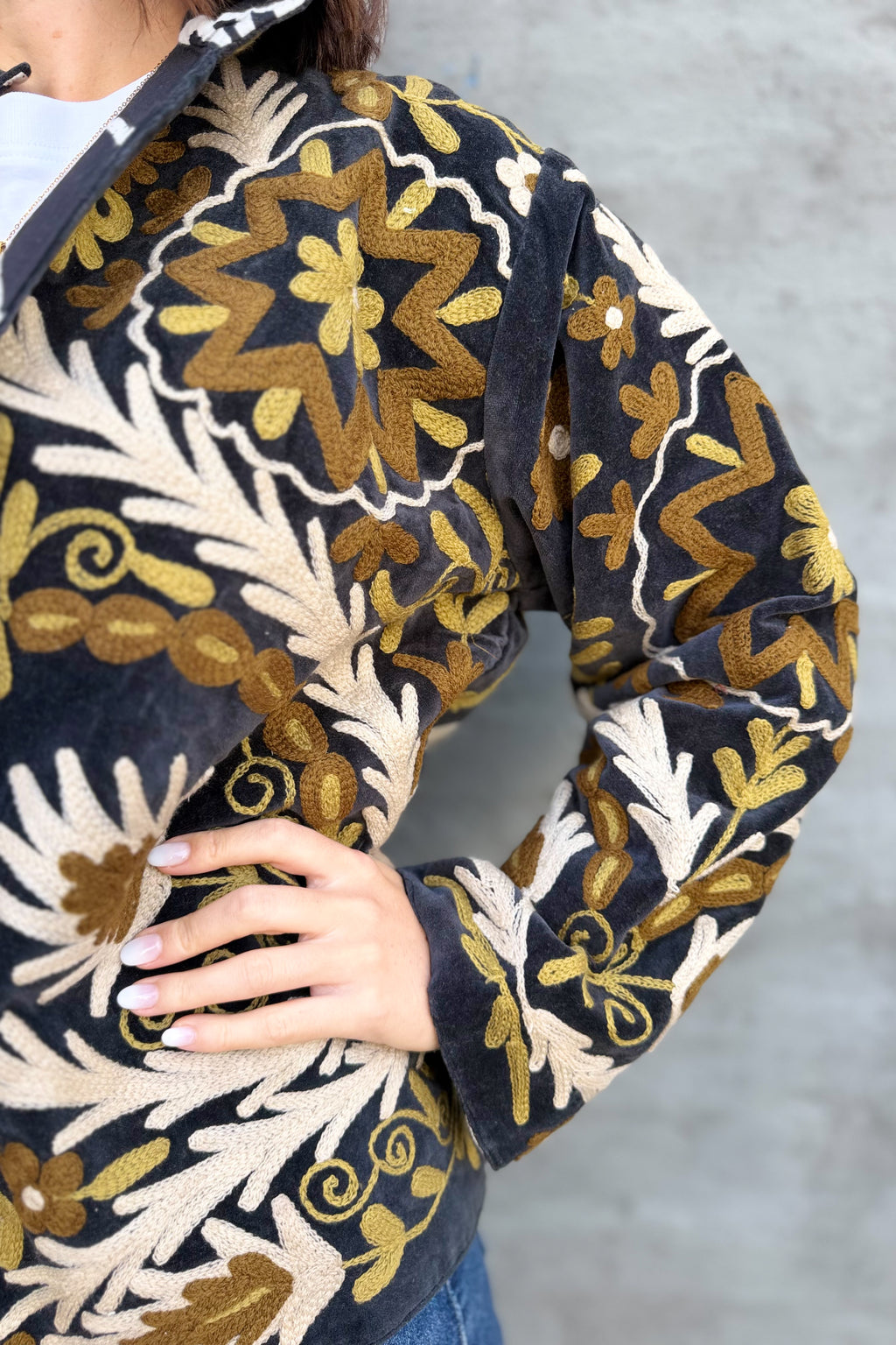 Velvet Suzani Jacket In Natural Onyx