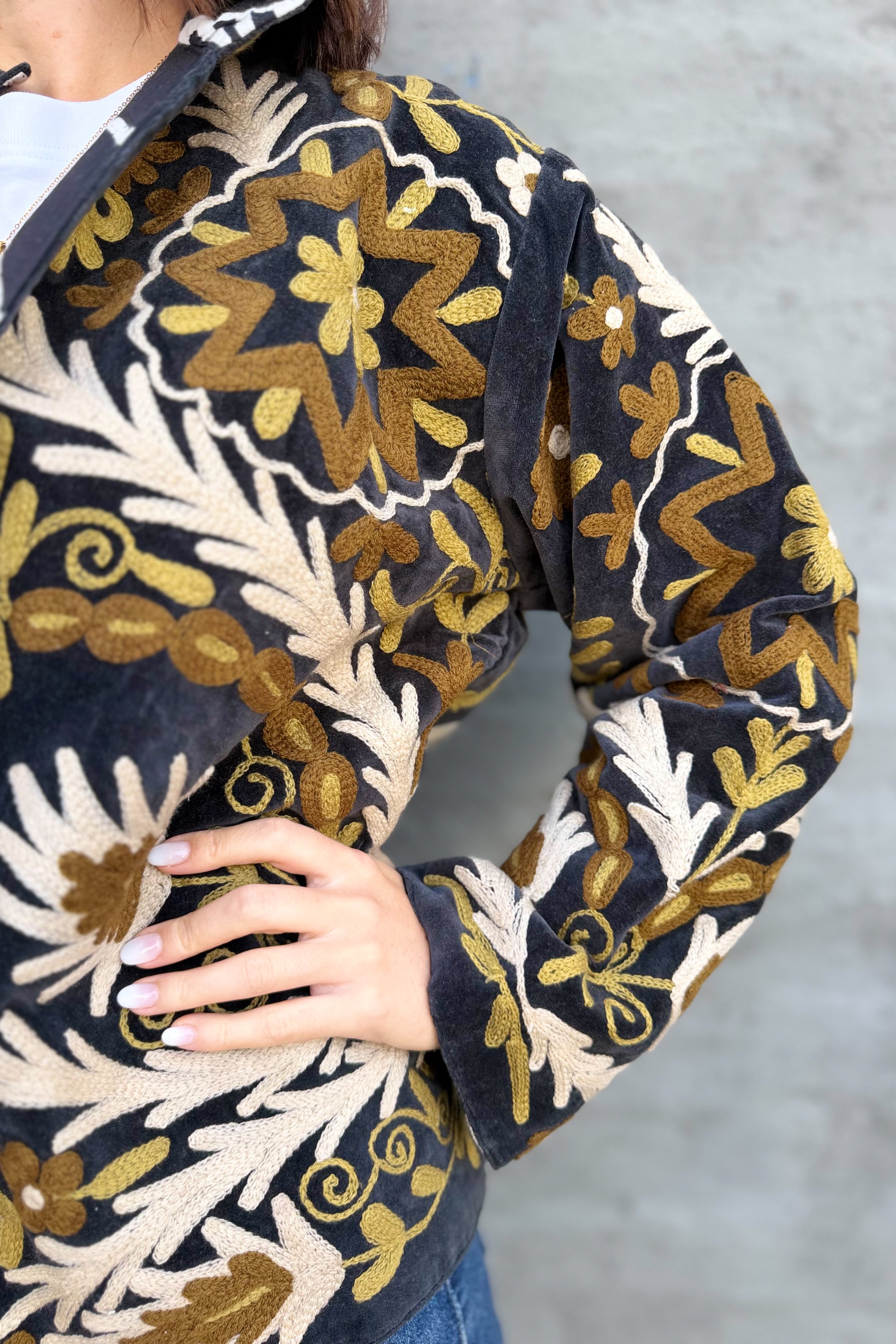 Velvet Suzani Jacket In Natural Onyx