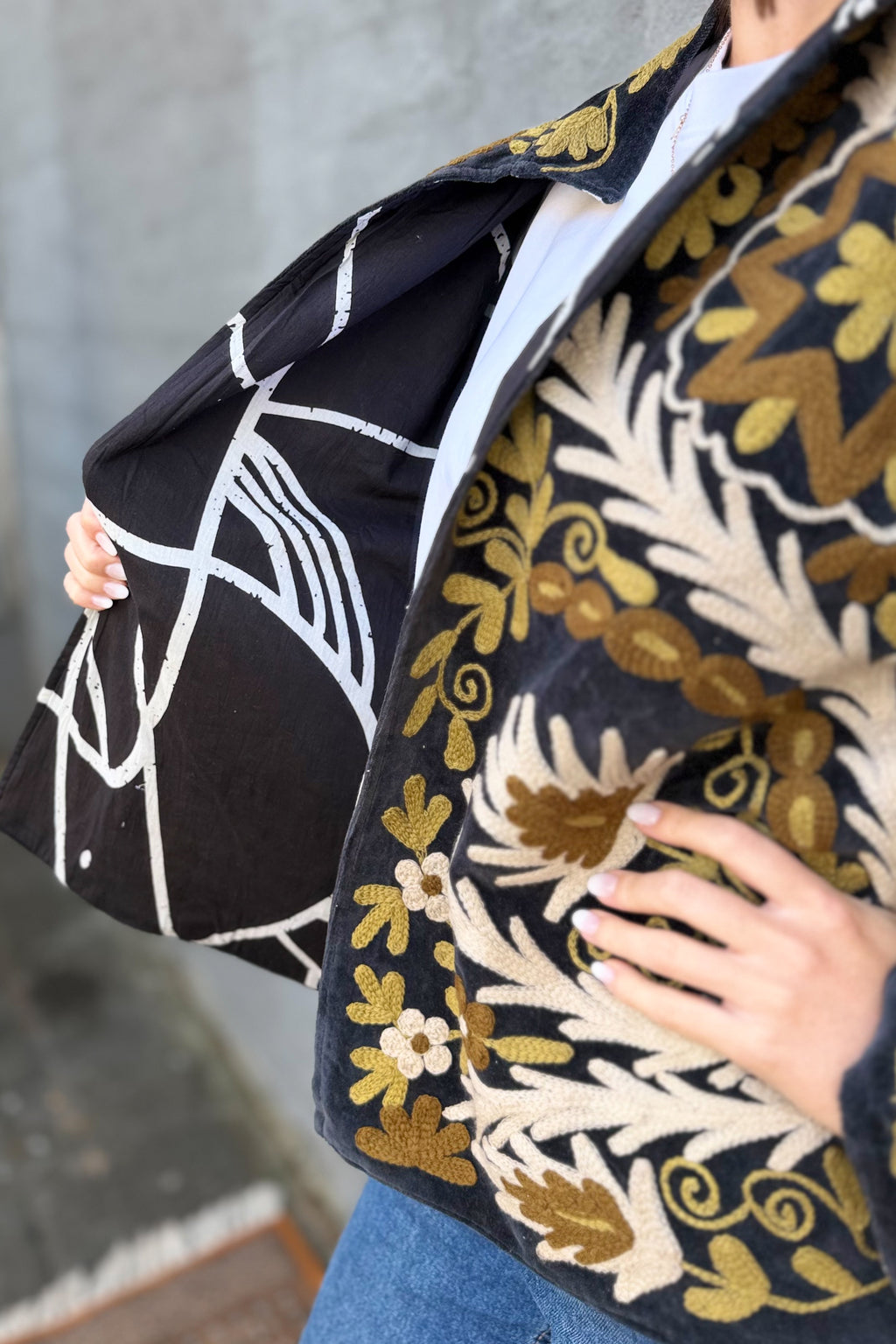 Velvet Suzani Jacket In Natural Onyx