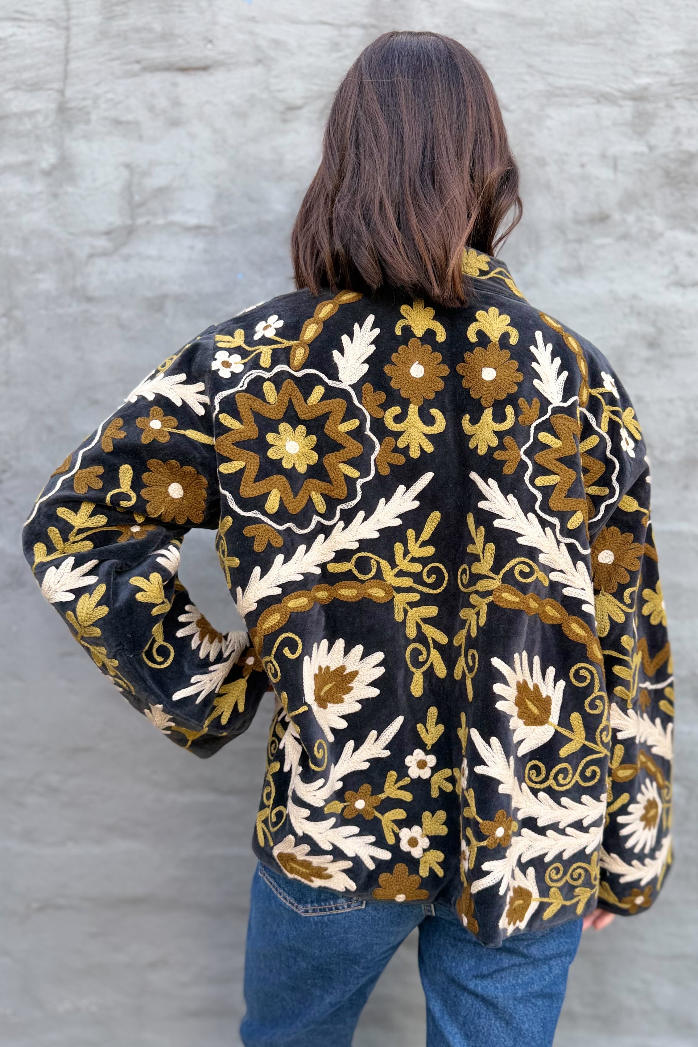 Velvet Suzani Jacket In Natural Onyx