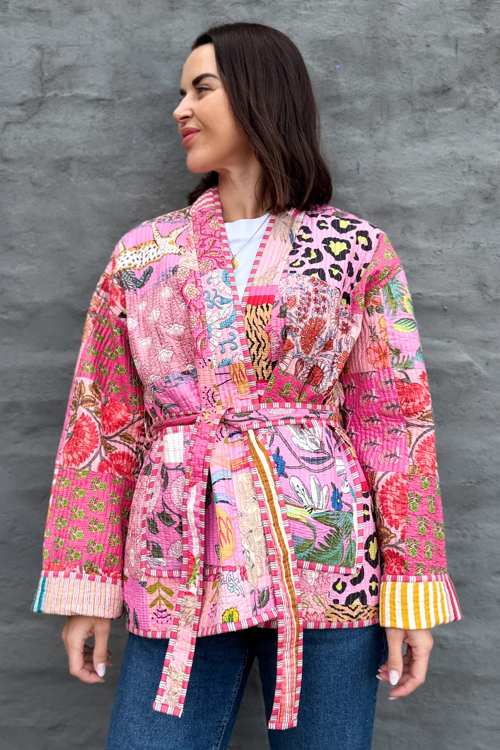 Patchwork Quilted Cotton Jacket In Pinks