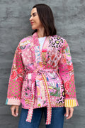 Patchwork Quilted Cotton Jacket In Pinks