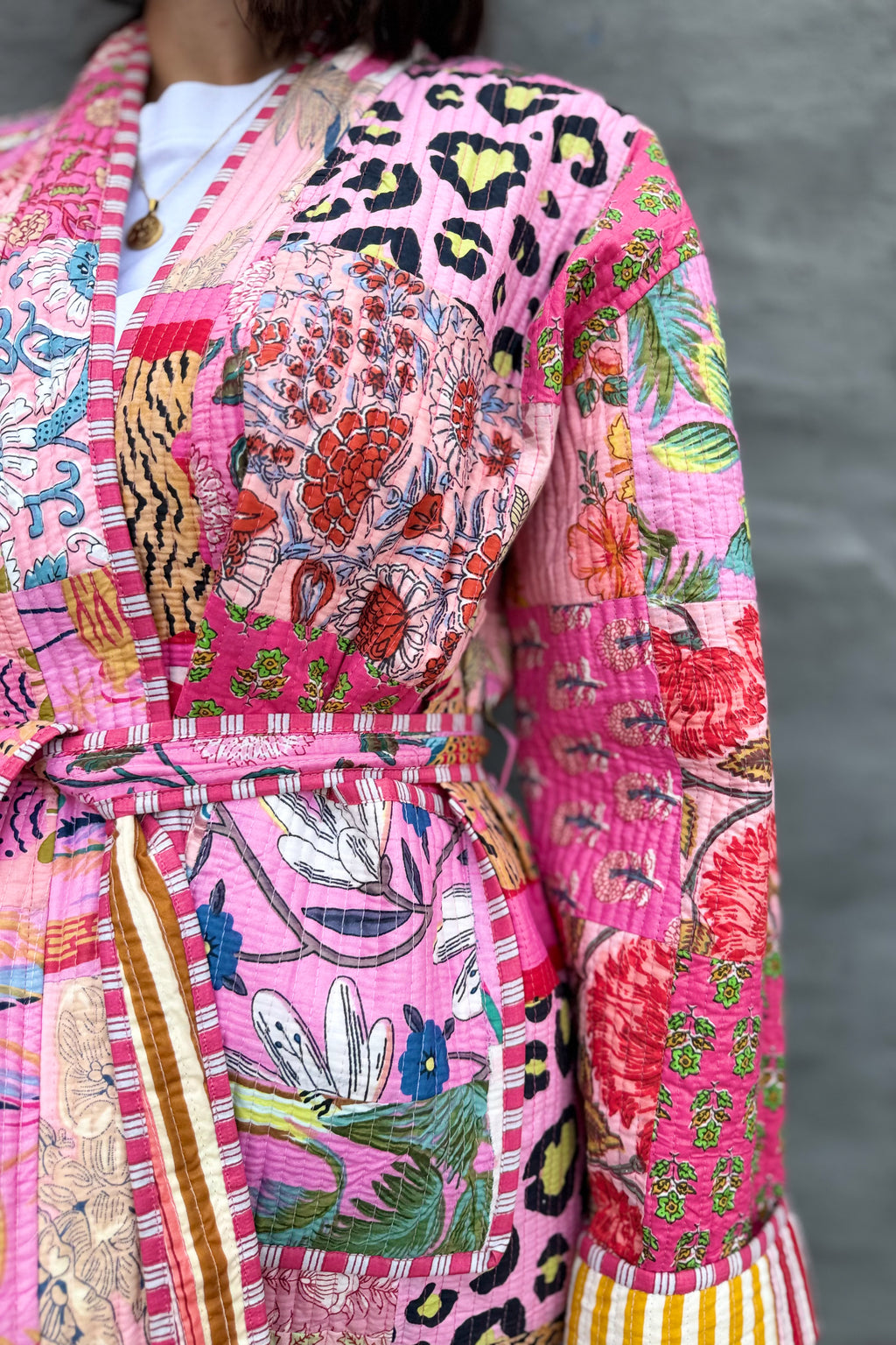 Patchwork Quilted Cotton Jacket In Pinks