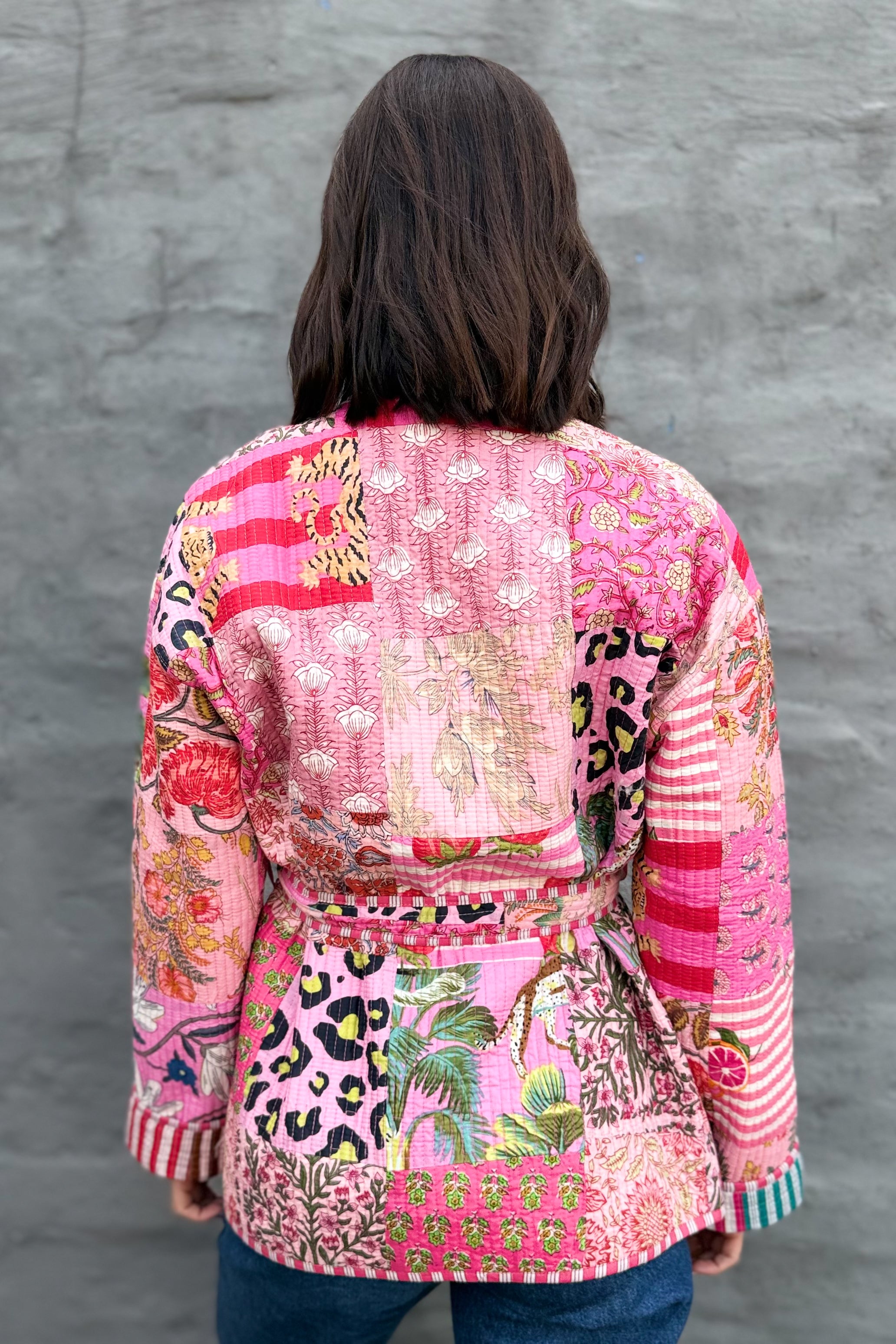 Patchwork Quilted Cotton Jacket In Pinks