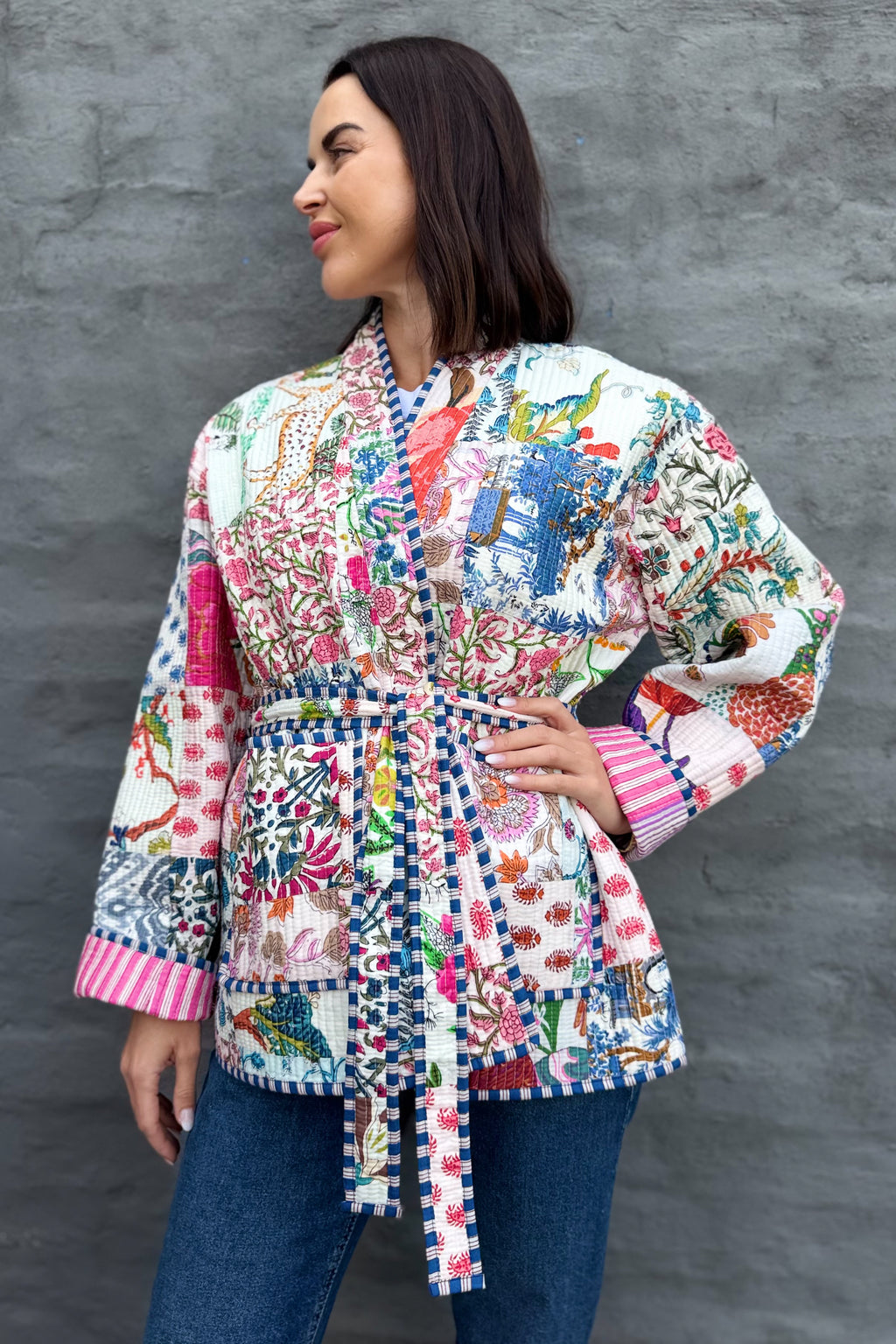 Patchwork Quilted Cotton Jacket In White