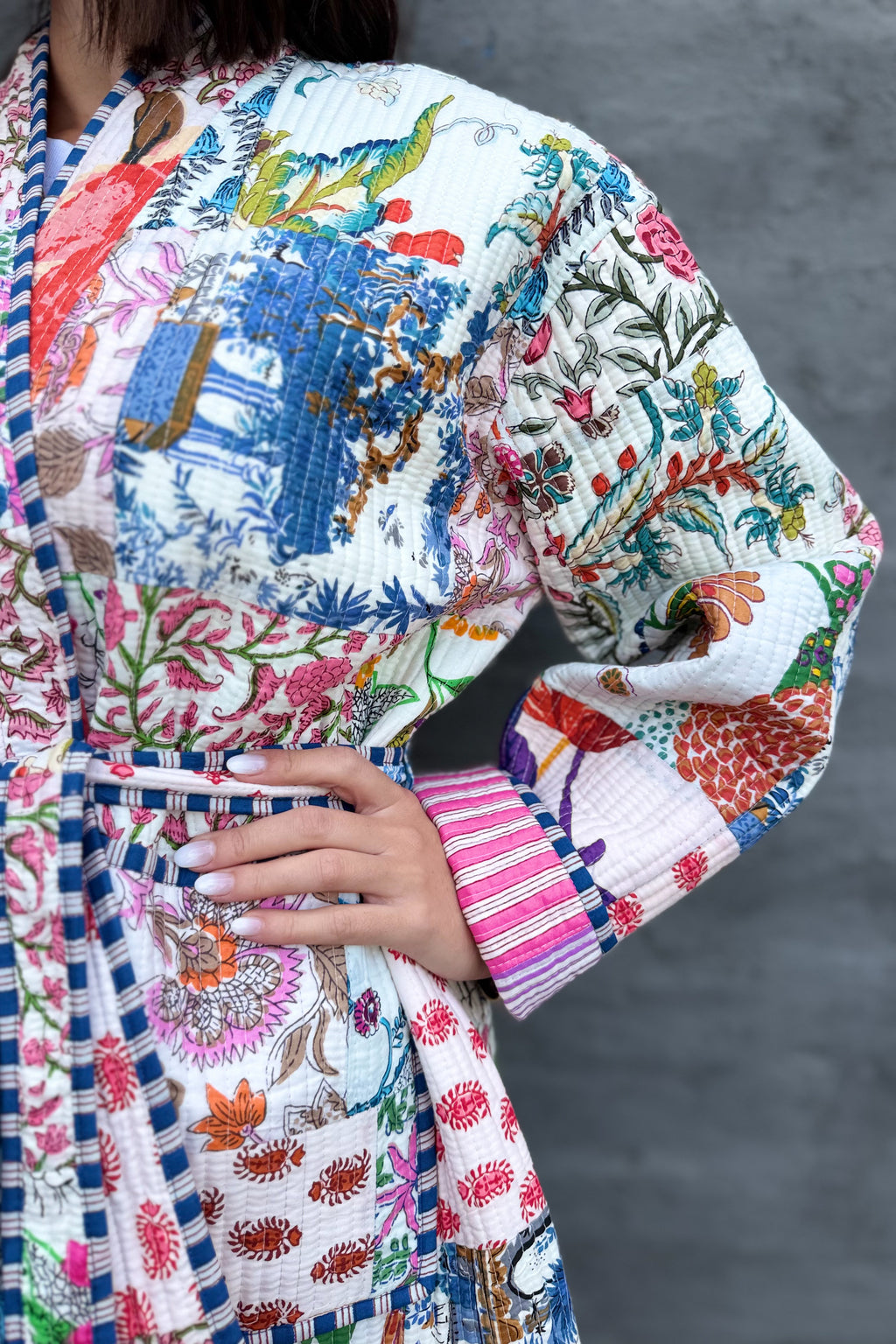 Patchwork Quilted Cotton Jacket In White