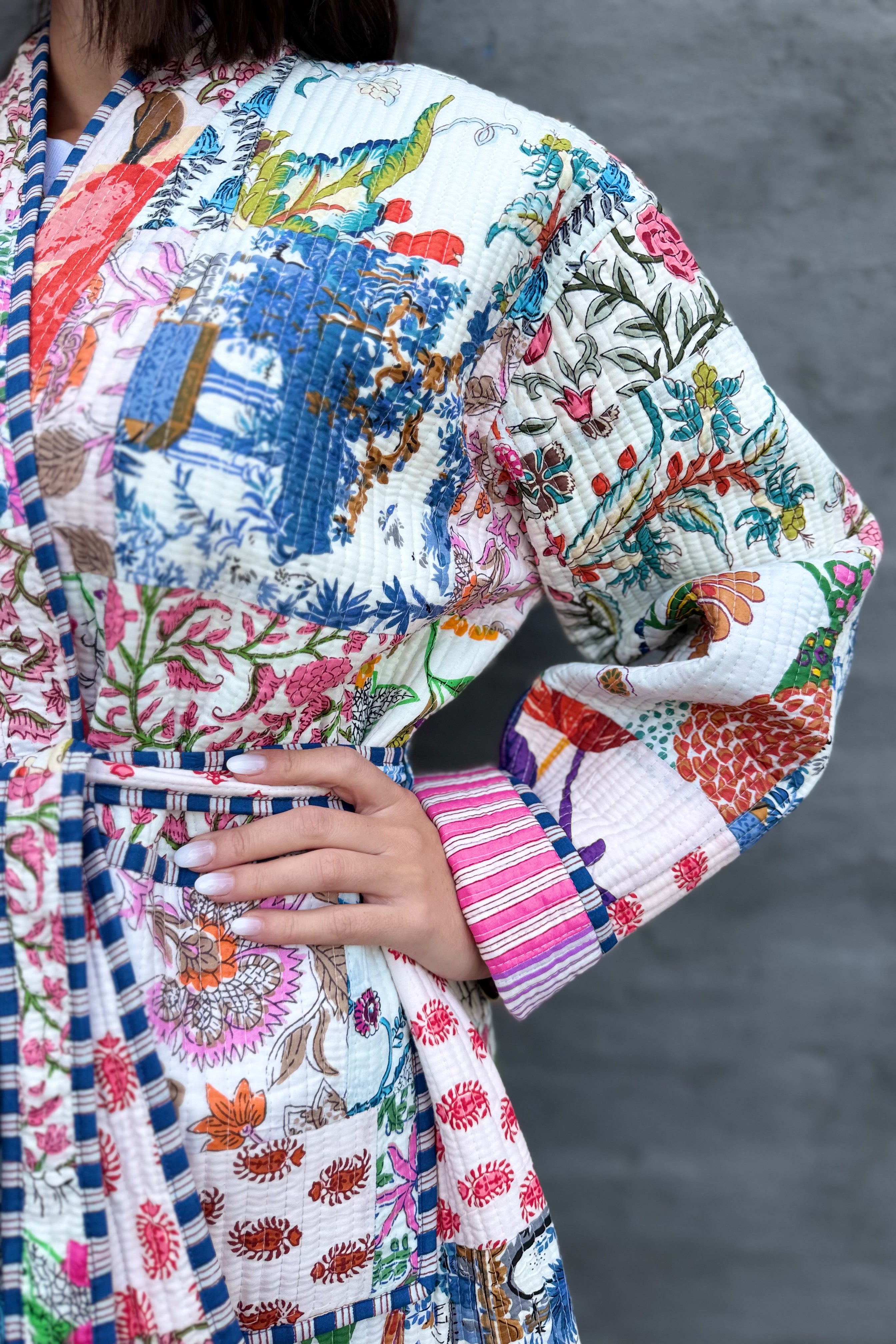 Patchwork Quilted Cotton Jacket In White