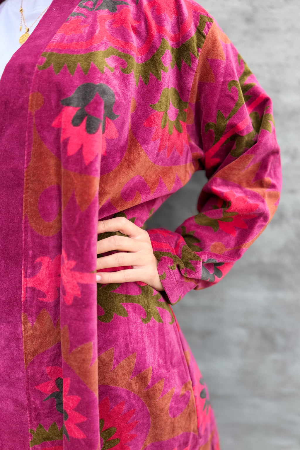Velvet Kimono In Magenta Suzani