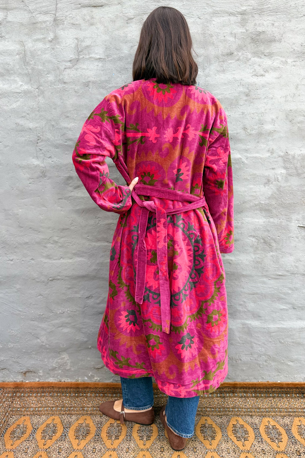 Velvet Kimono In Magenta Suzani