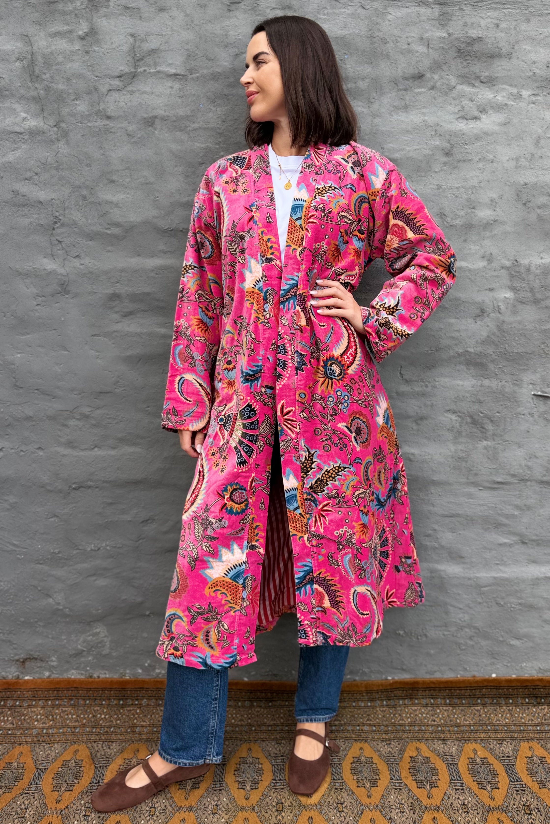 Velvet Kimono In Fuchsia Botanical