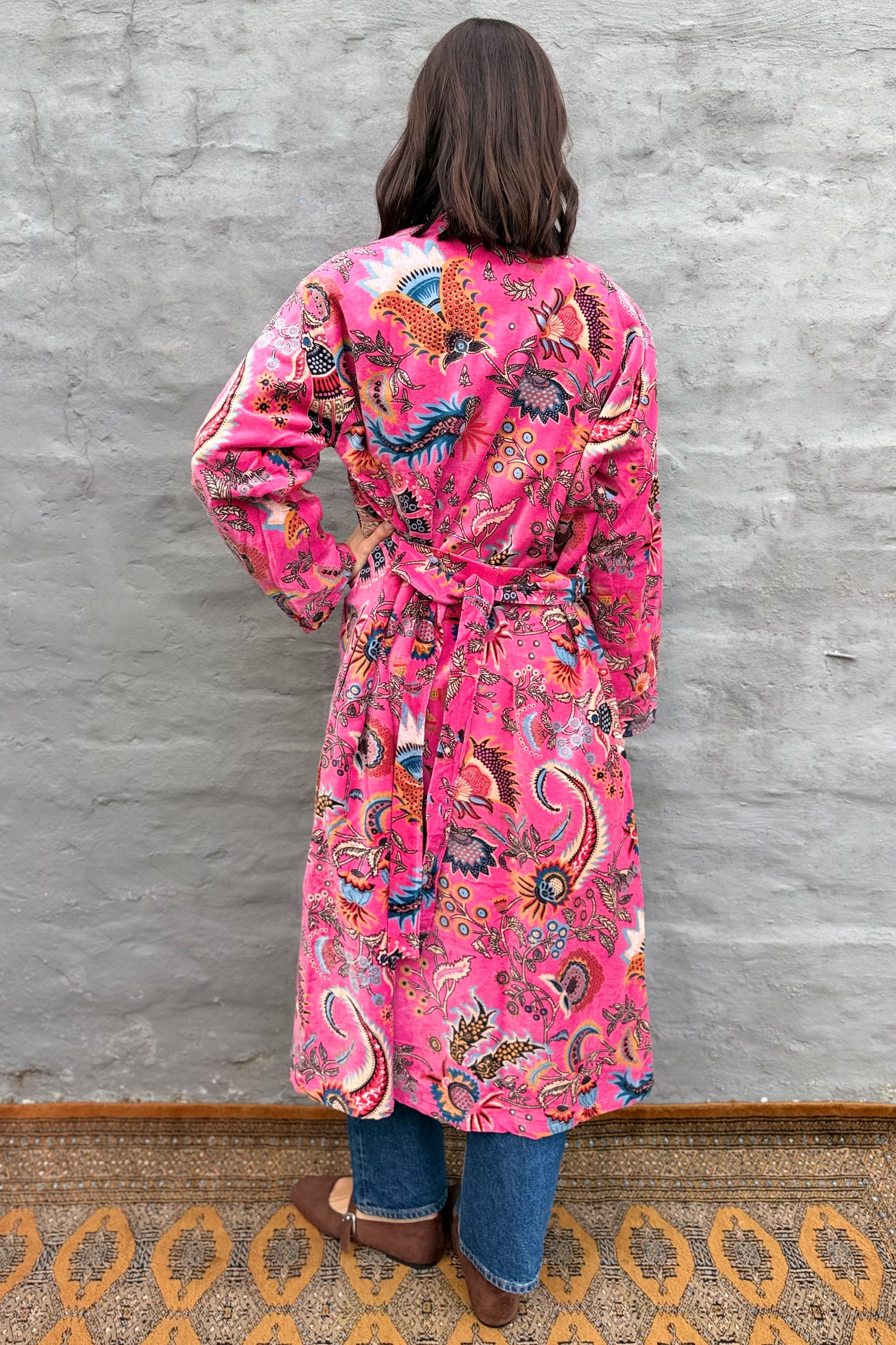 Velvet Kimono In Fuchsia Botanical