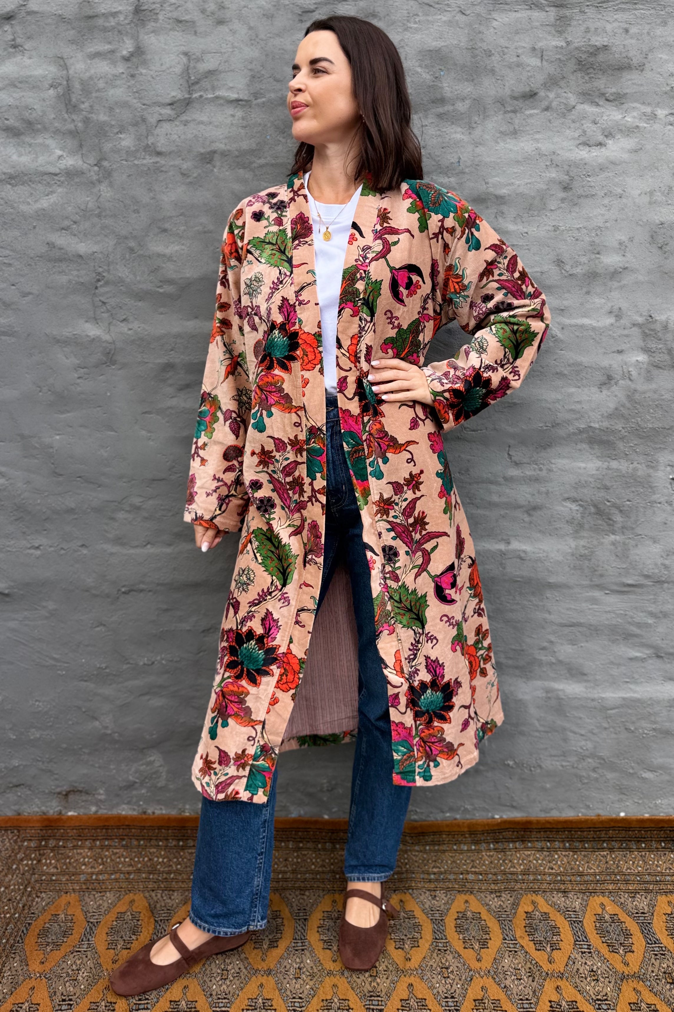 Velvet Kimono In Blush Floral