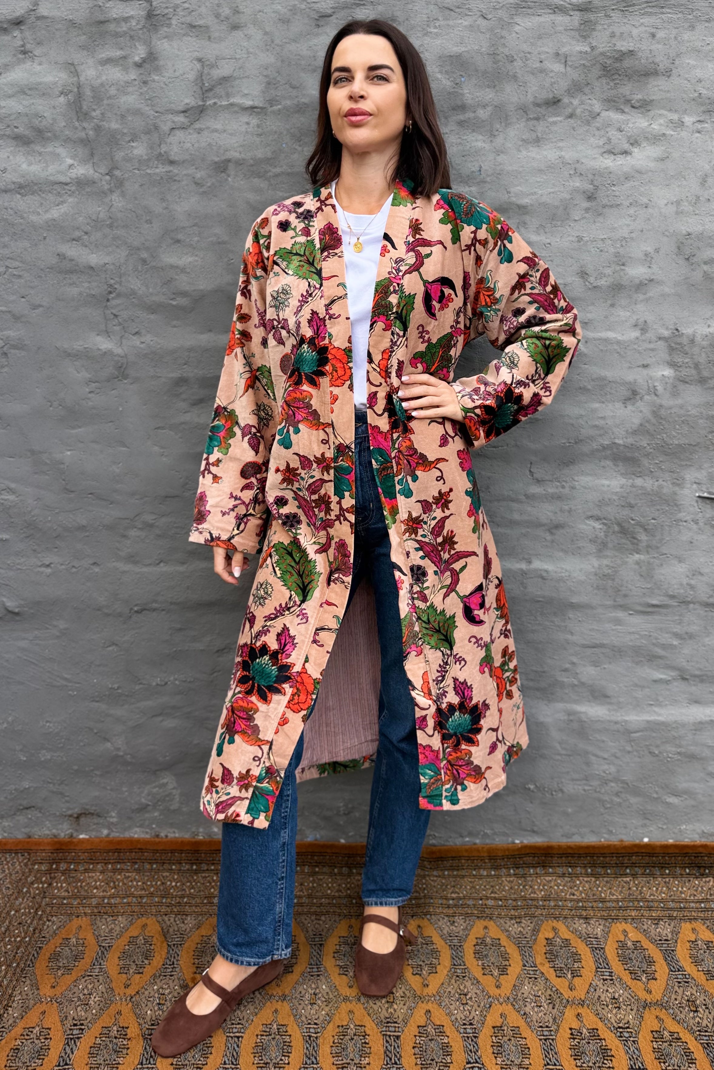 Velvet Kimono In Blush Floral