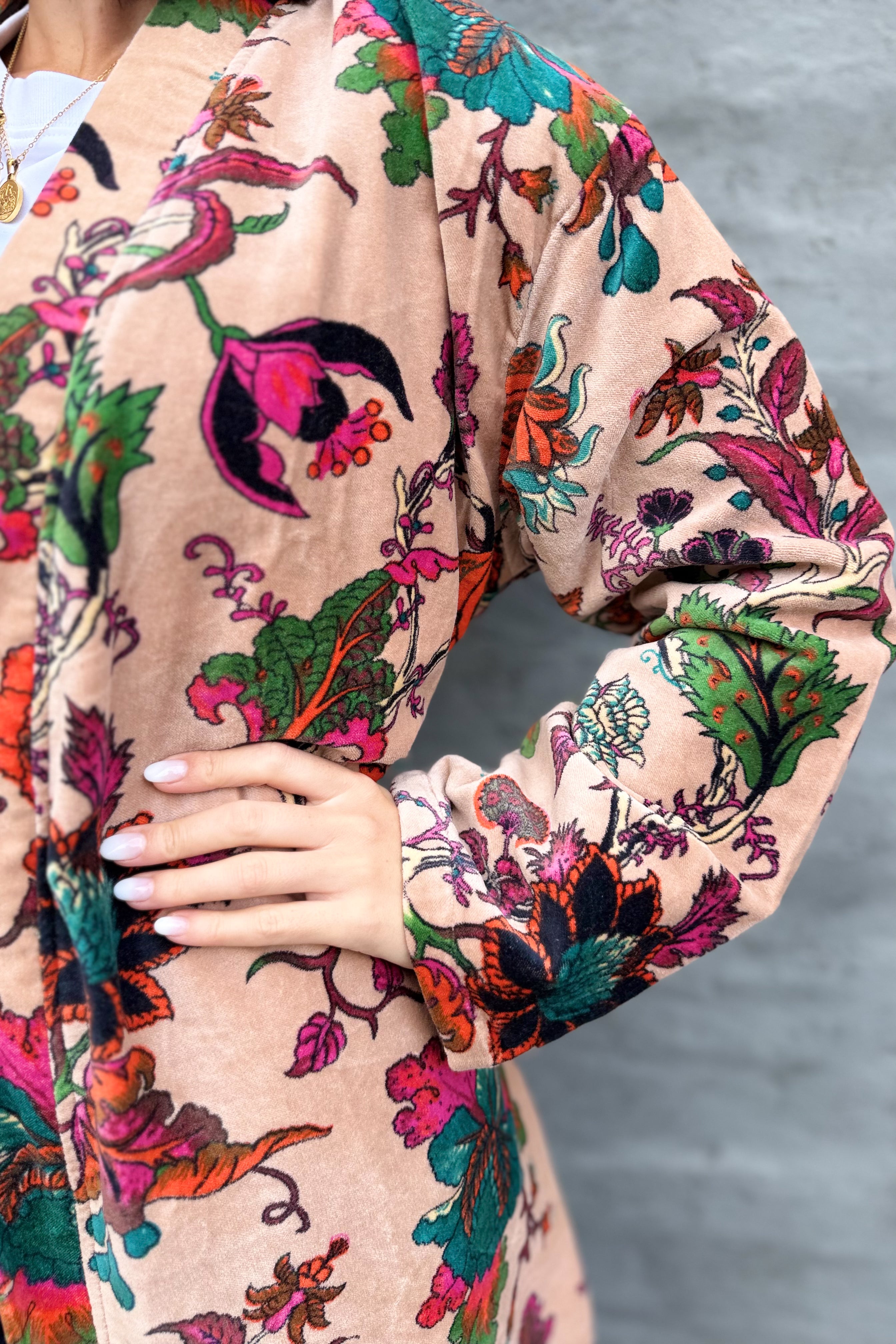 Velvet Kimono In Blush Floral