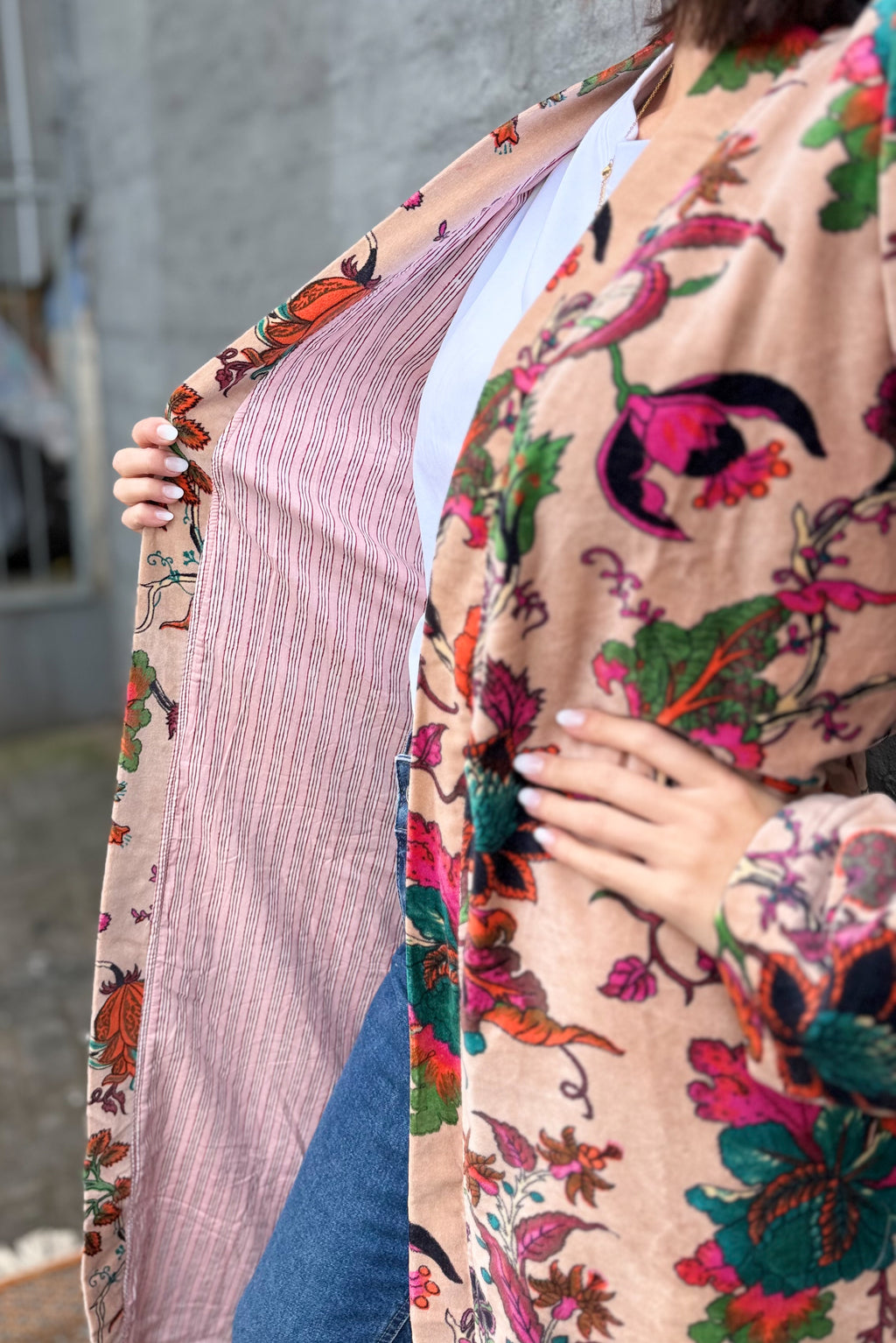 Velvet Kimono In Blush Floral