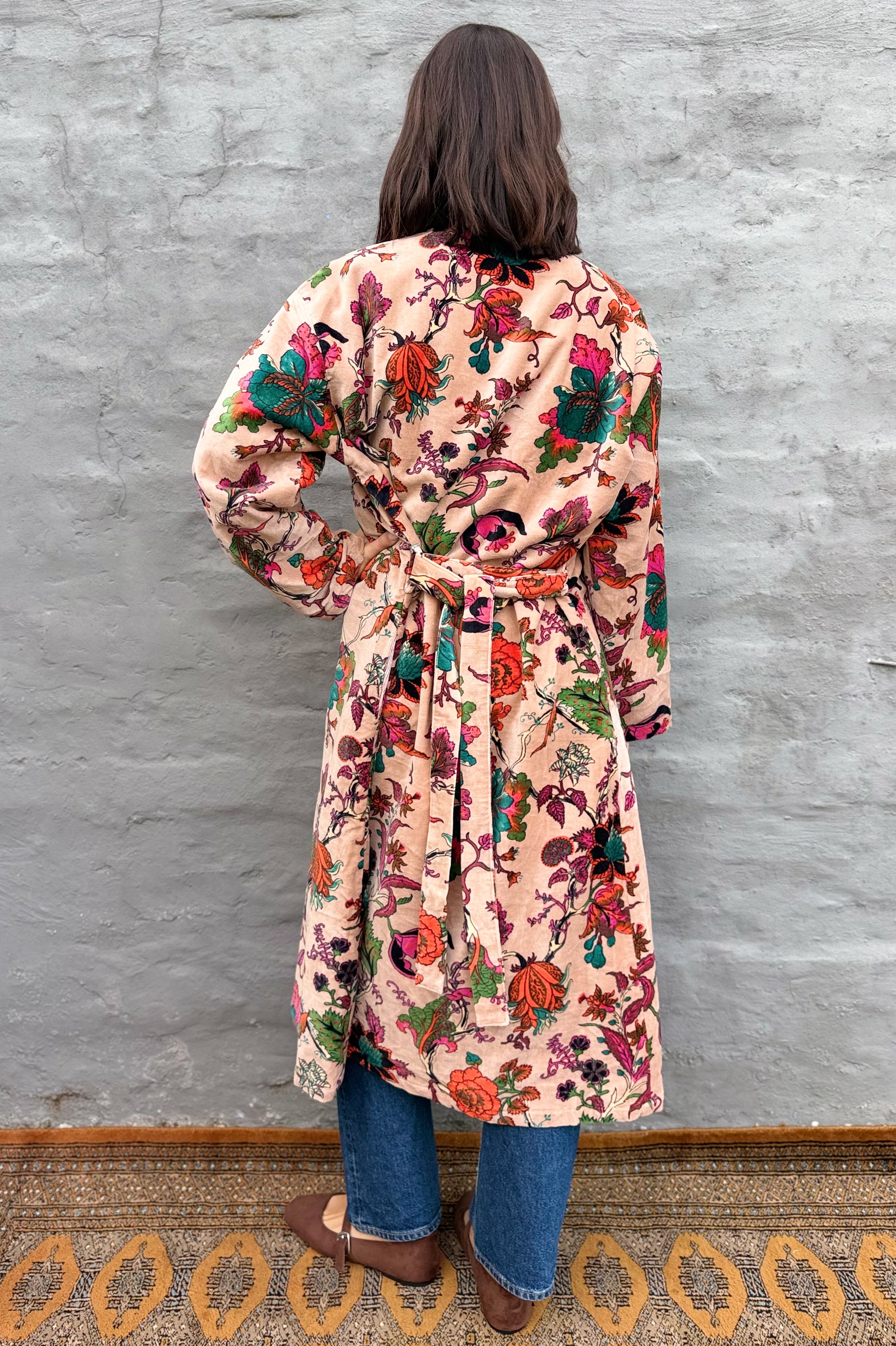 Velvet Kimono In Blush Floral