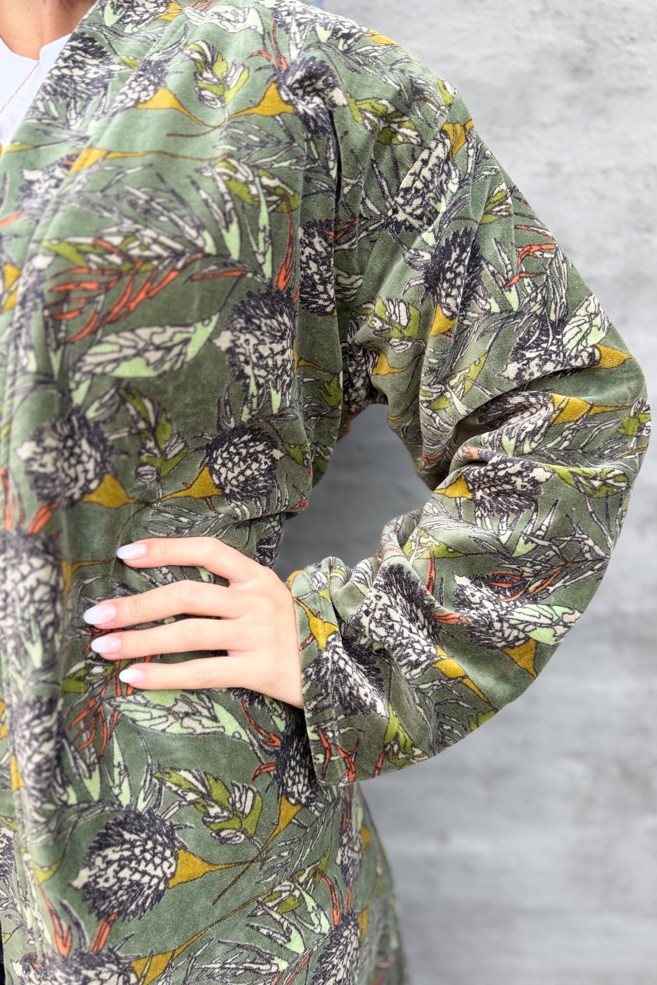 Velvet Kimono In Forest Thistle