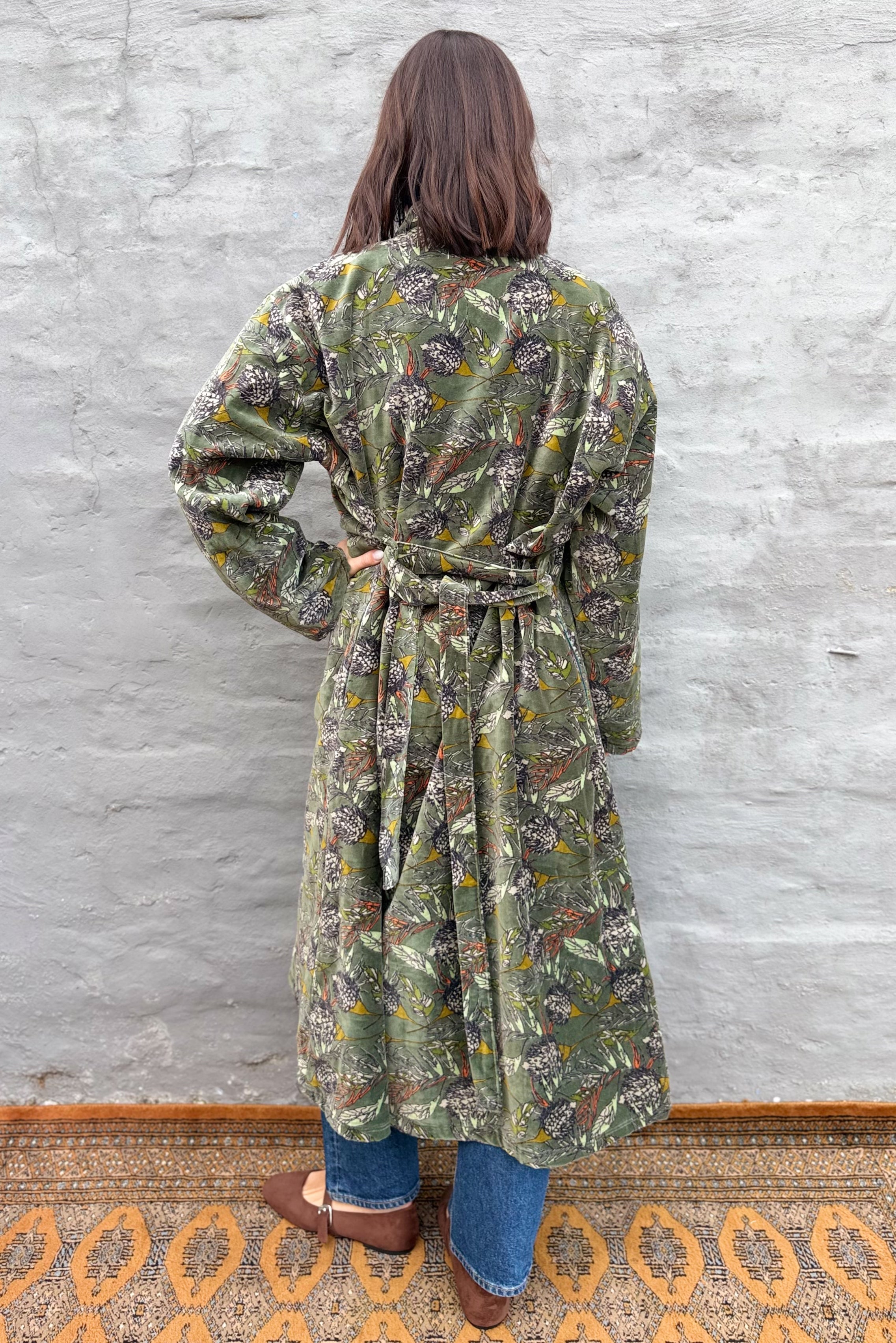 Velvet Kimono In Forest Thistle