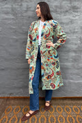 Velvet Kimono In Sage Botanical