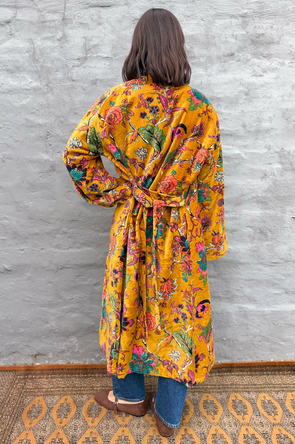 Velvet Kimono In Golden Botanical