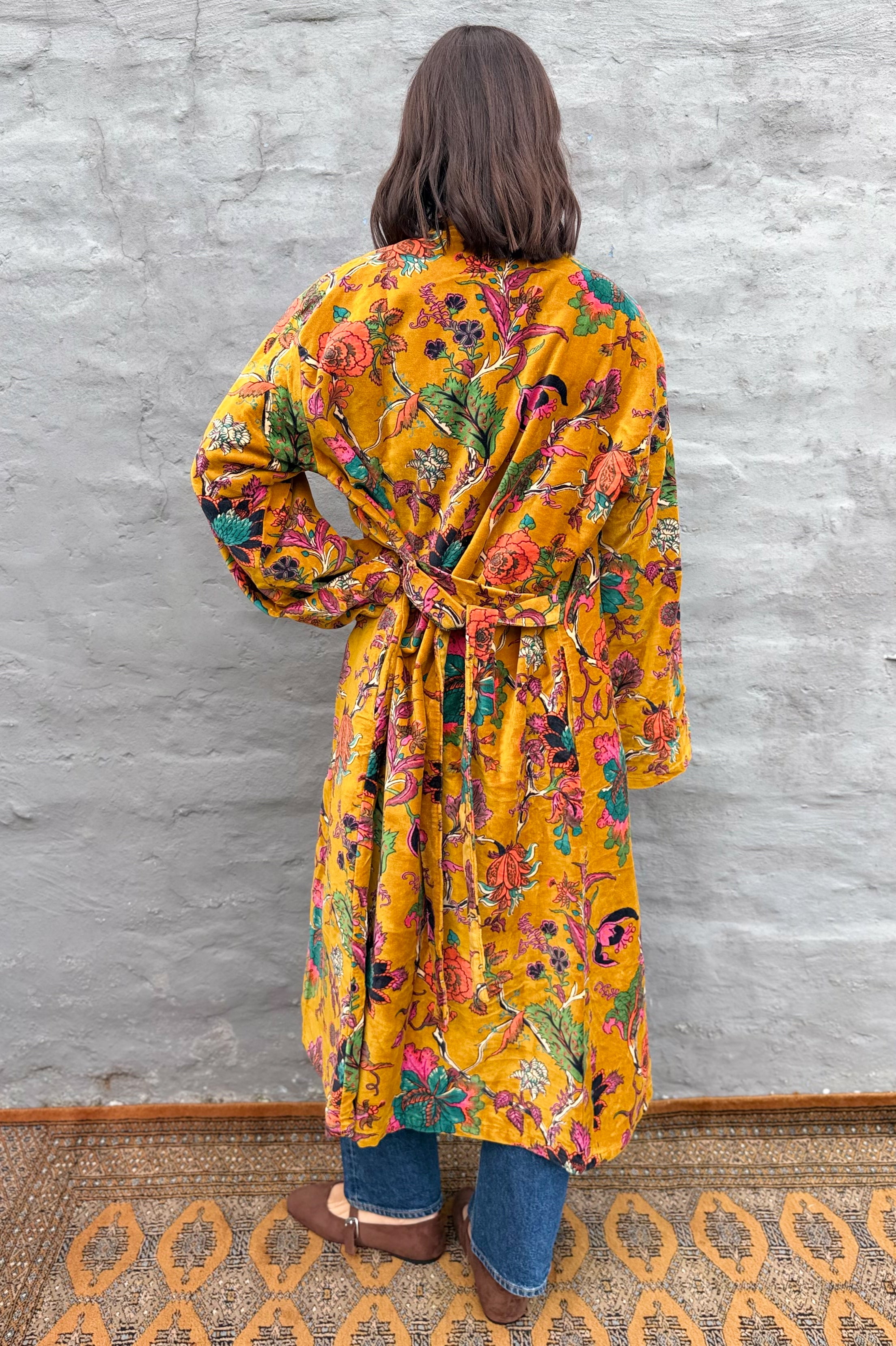 Velvet Kimono In Golden Botanical