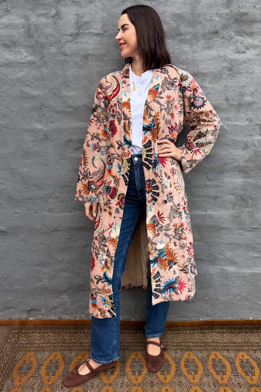 Velvet Kimono In Blush Botanical