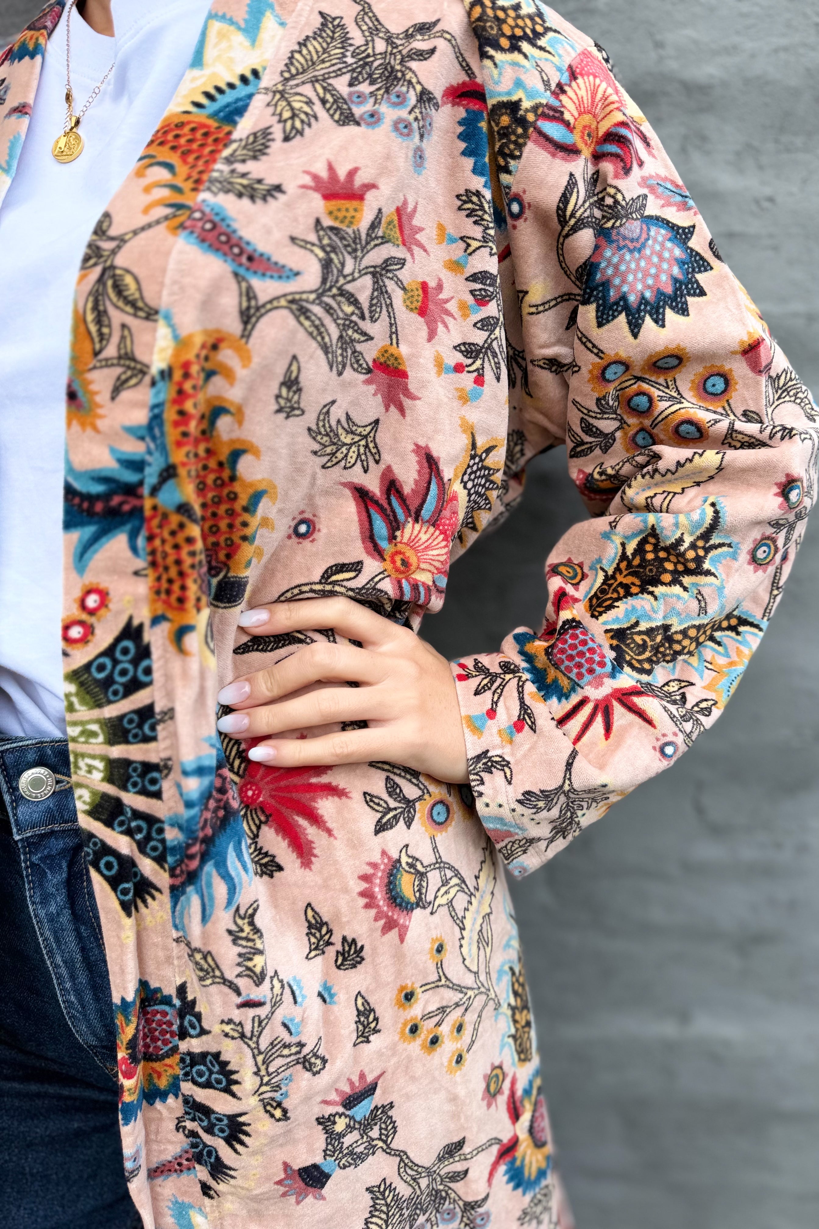 Velvet Kimono In Blush Botanical