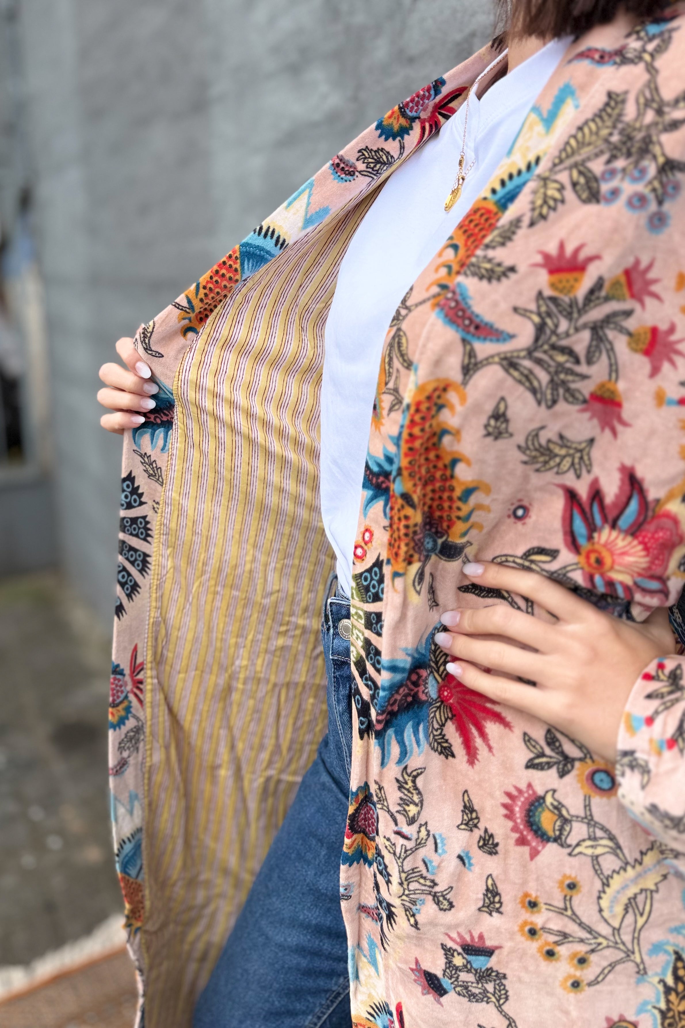 Velvet Kimono In Blush Botanical