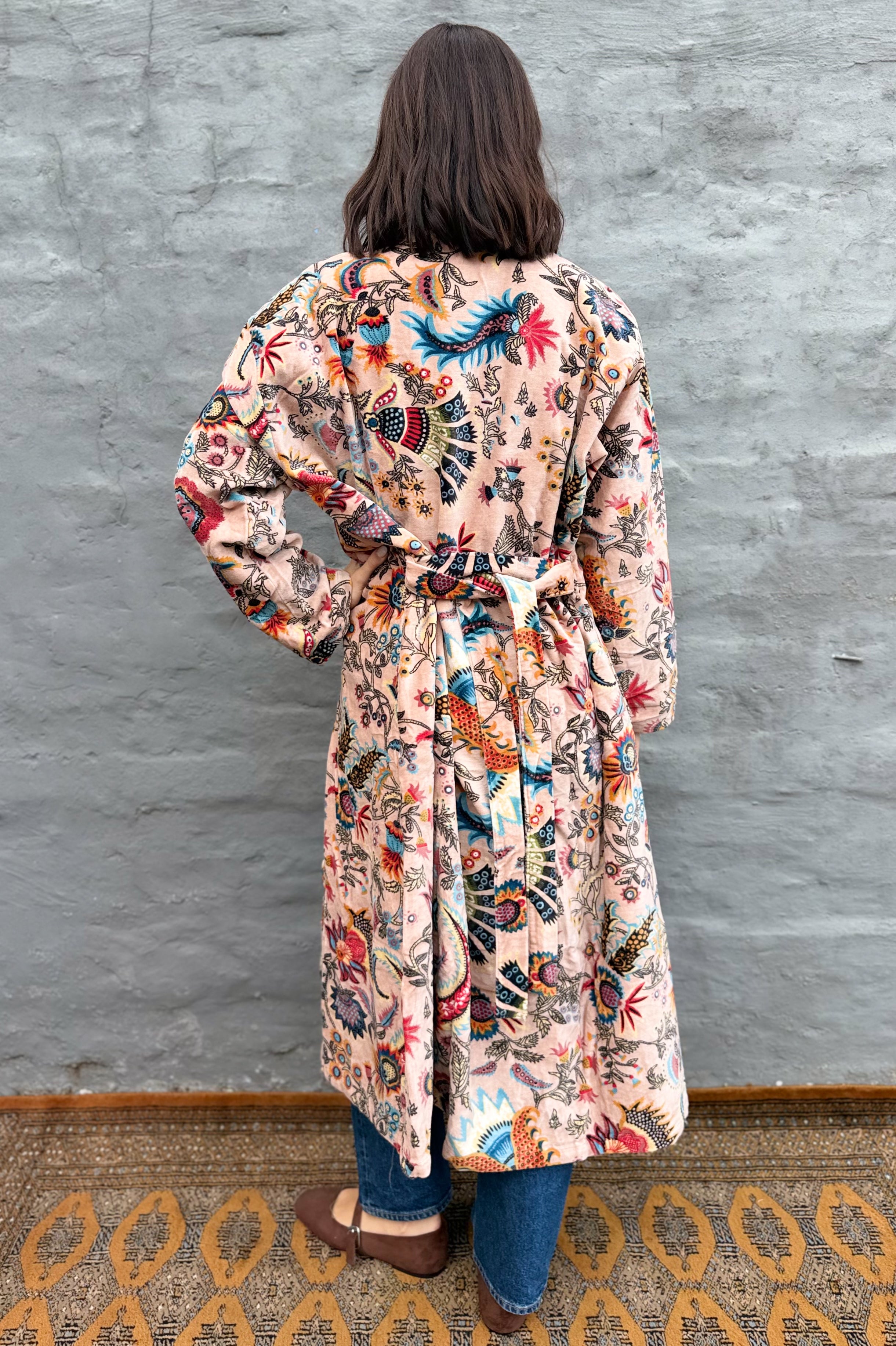 Velvet Kimono In Blush Botanical