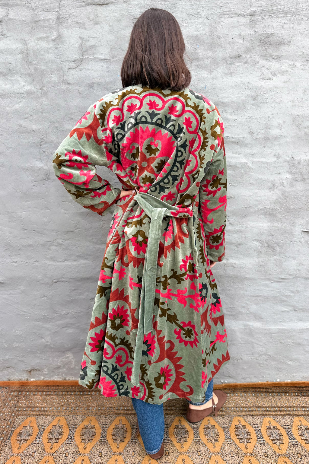 Velvet Kimono In Sage Suzani