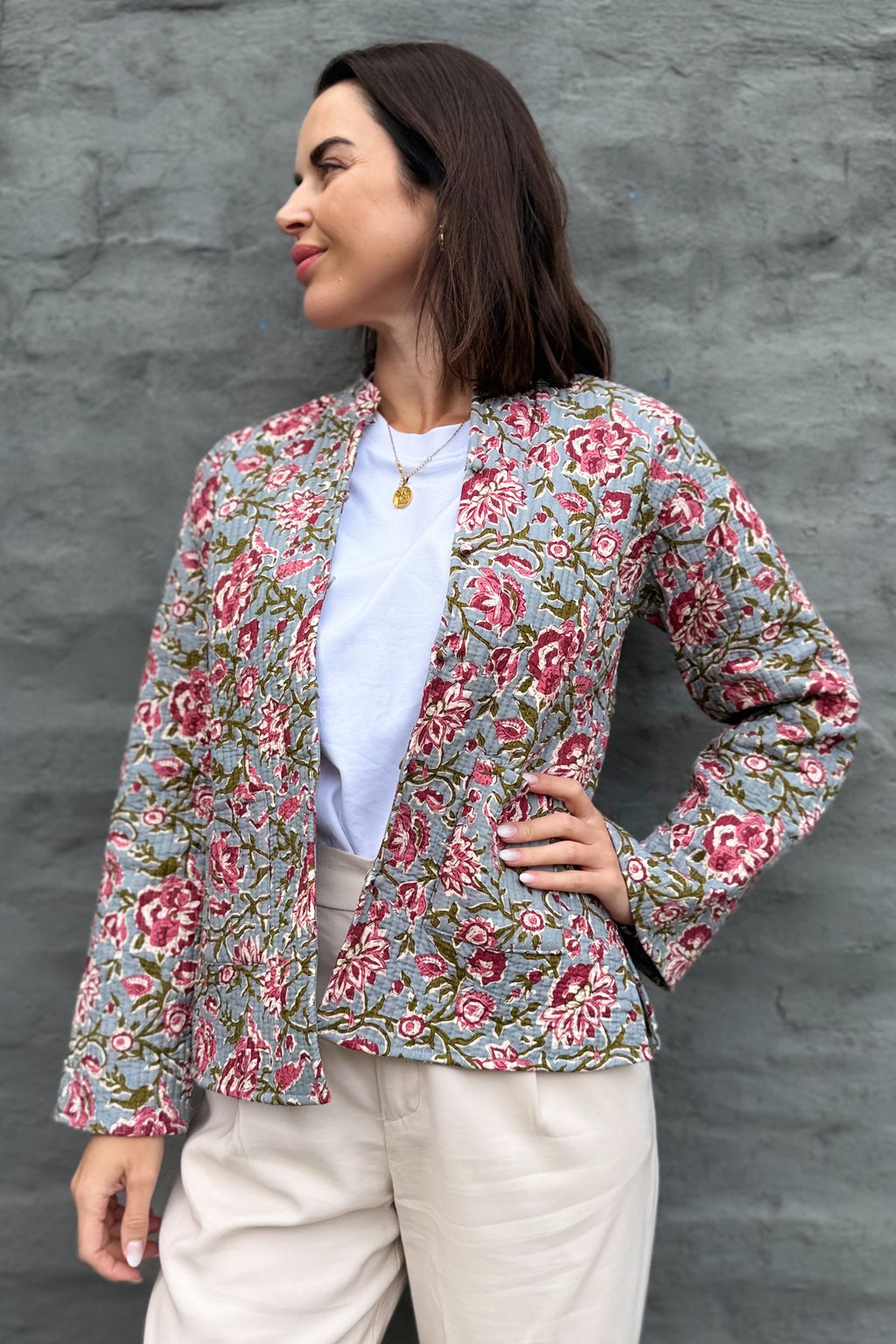 Quilted Cotton Jacket In Burgundy Rose