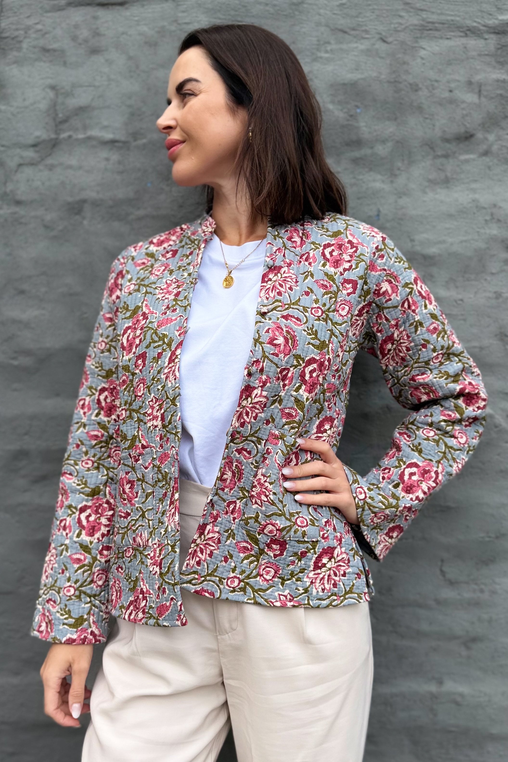 Quilted Cotton Jacket In Burgundy Rose