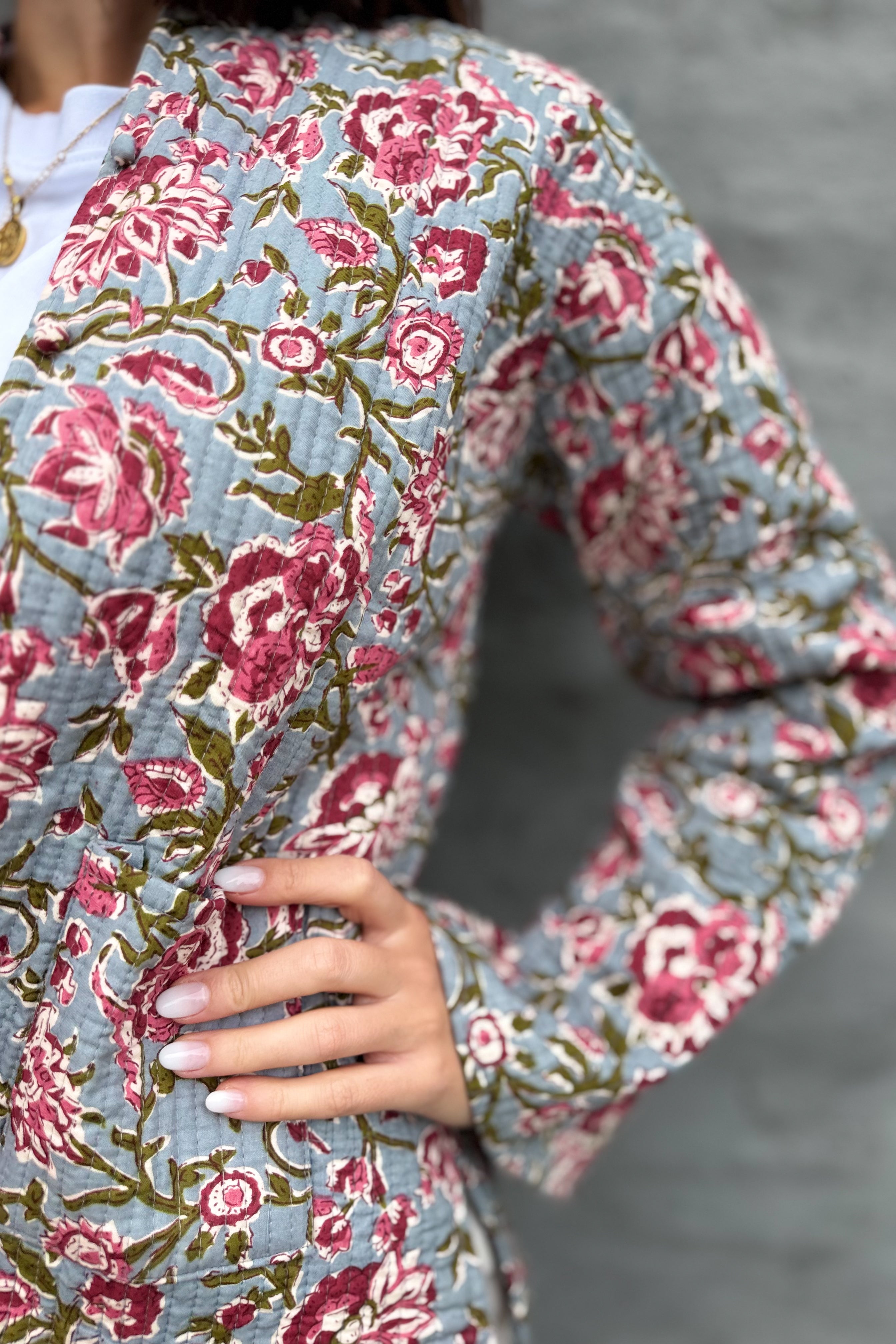 Quilted Cotton Jacket In Burgundy Rose