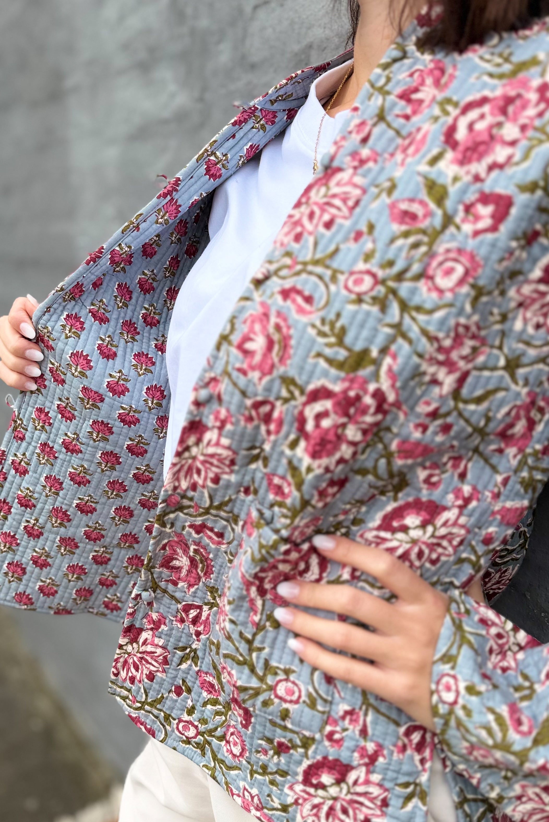 Quilted Cotton Jacket In Burgundy Rose