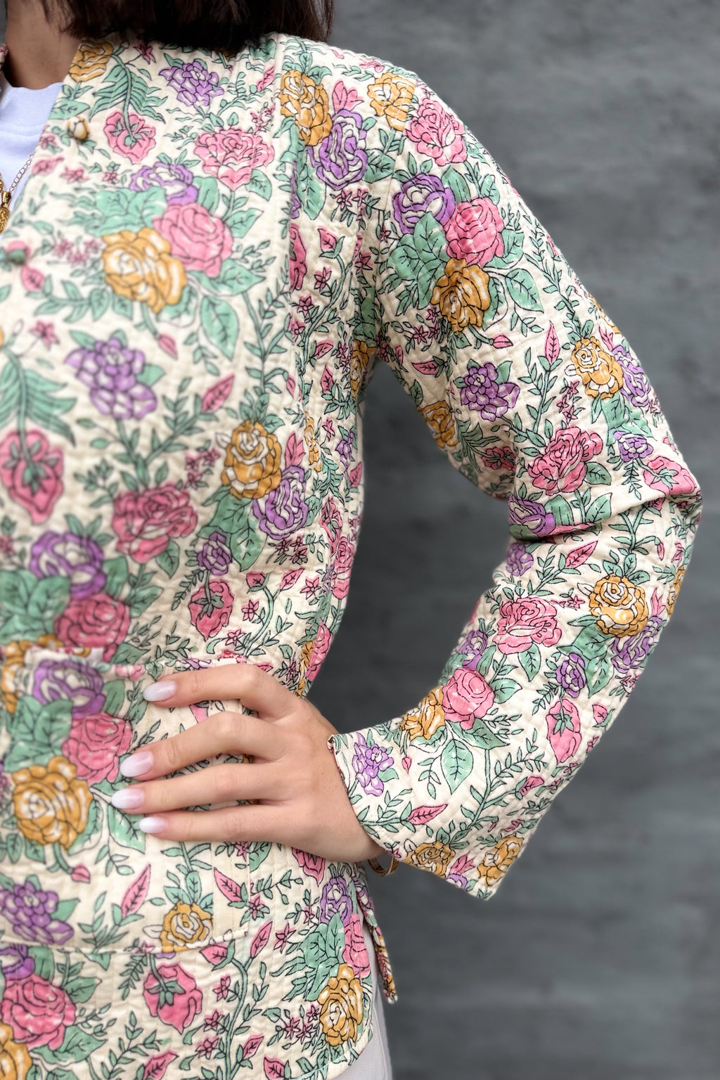 Quilted Cotton Jacket In Rose Garden