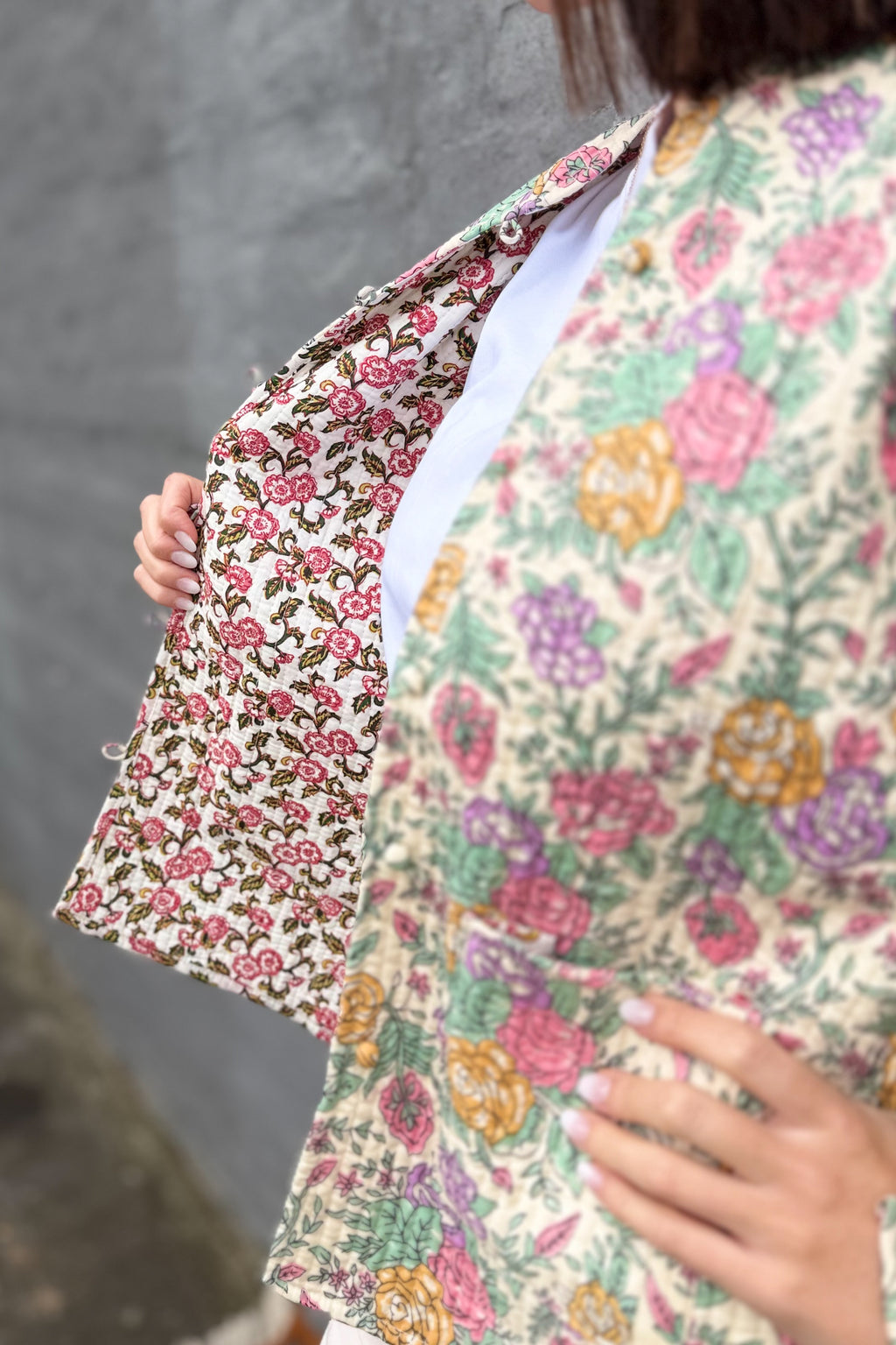 Quilted Cotton Jacket In Rose Garden