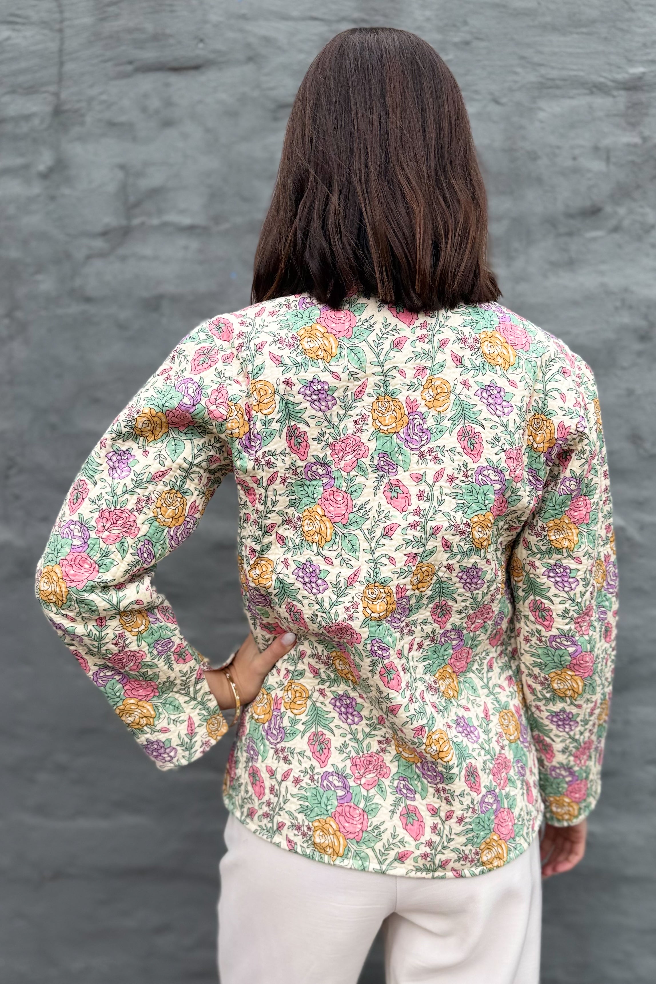 Quilted Cotton Jacket In Rose Garden