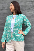 Quilted Cotton Jacket In Turquoise Botanical