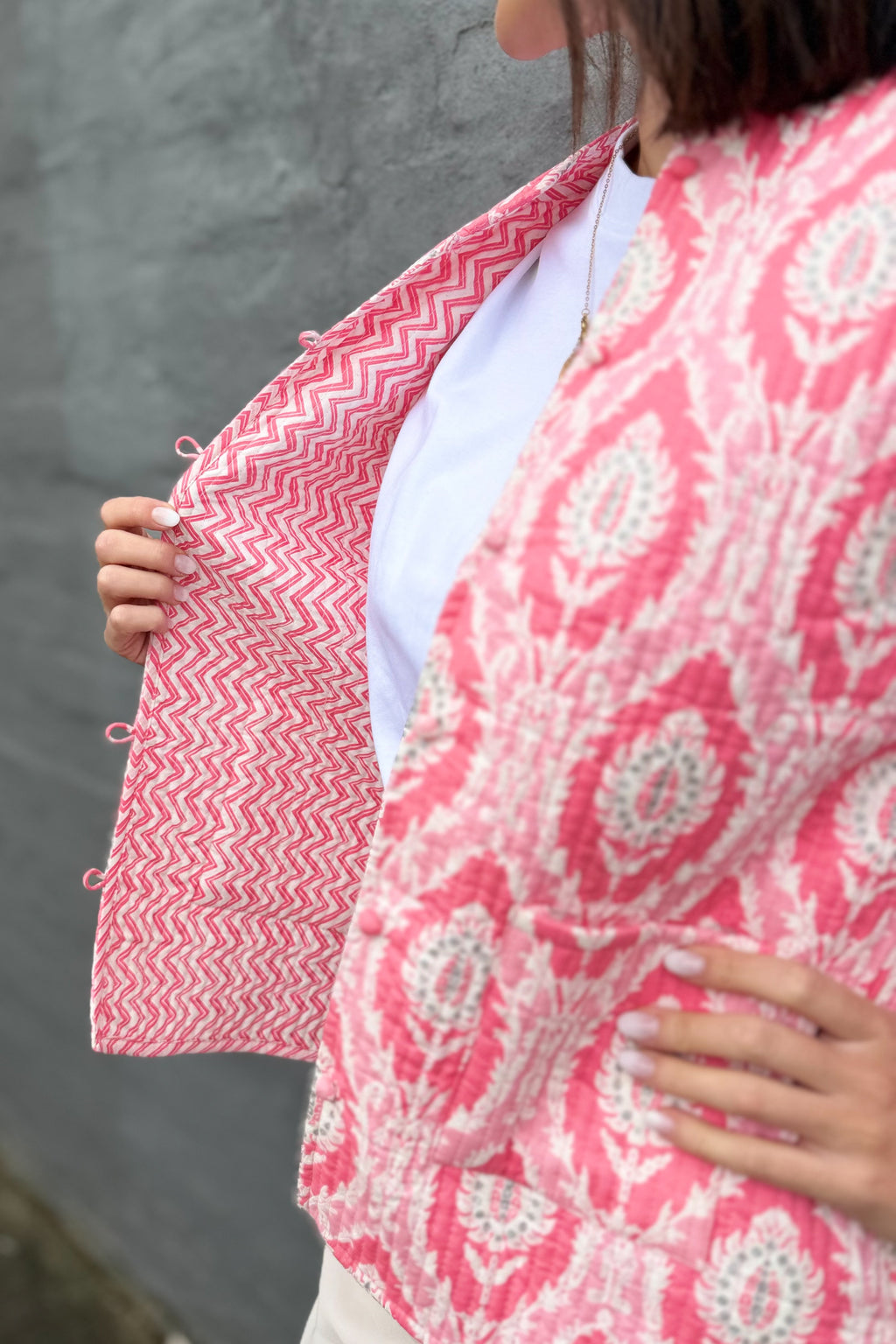 Quilted Cotton Jacket In Pink Sparkle