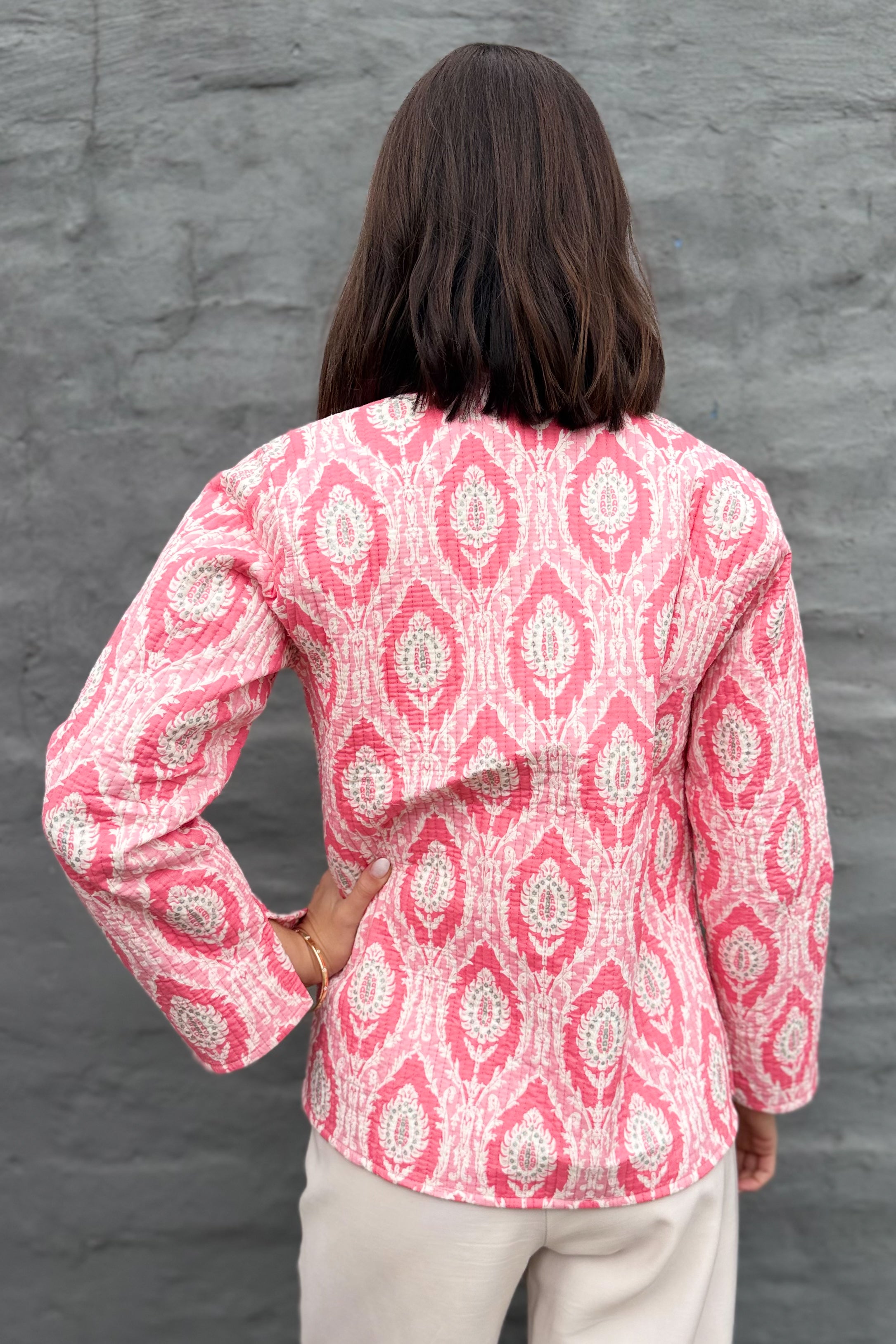 Quilted Cotton Jacket In Pink Sparkle
