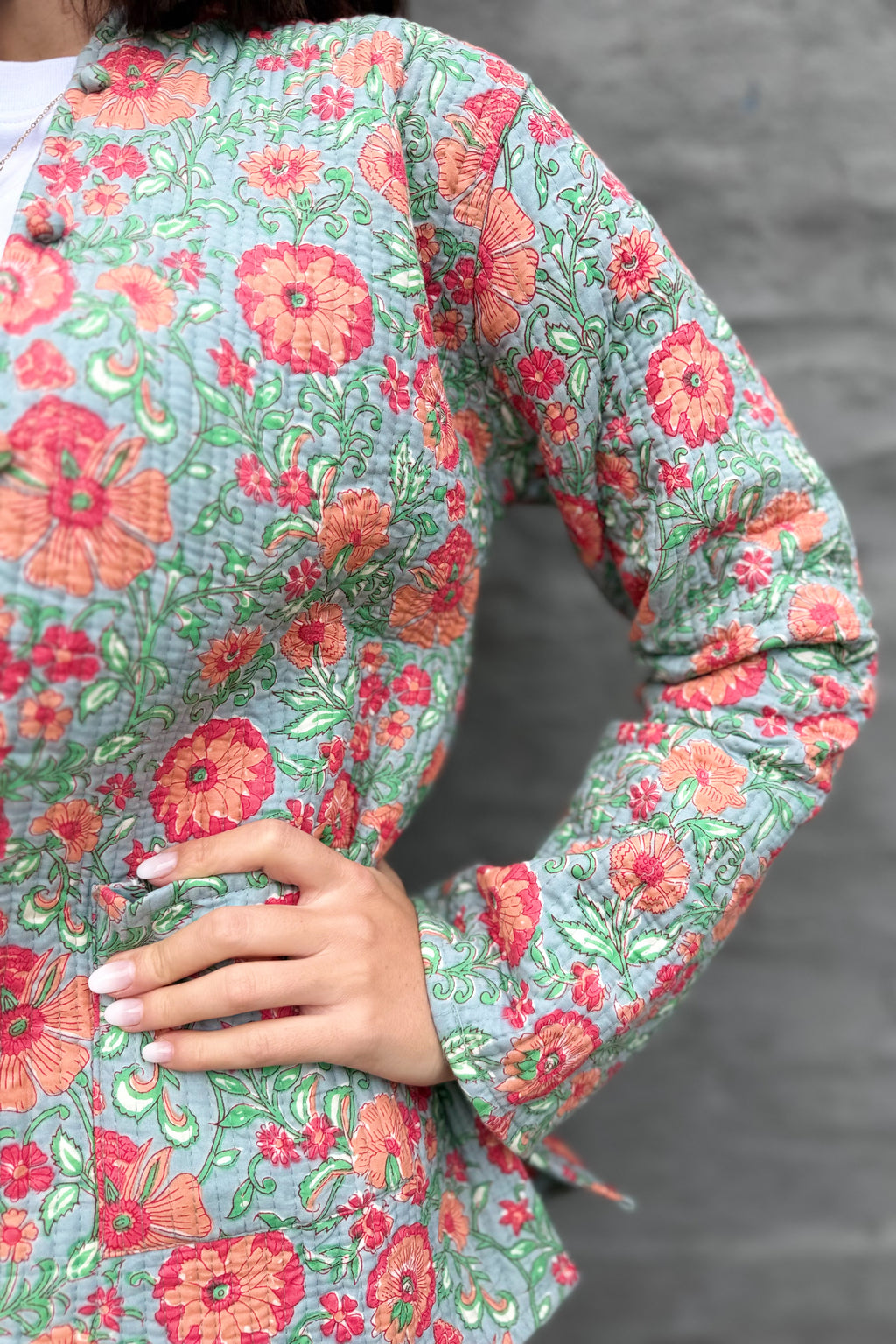Quilted Cotton Jacket In Peachy Botanical