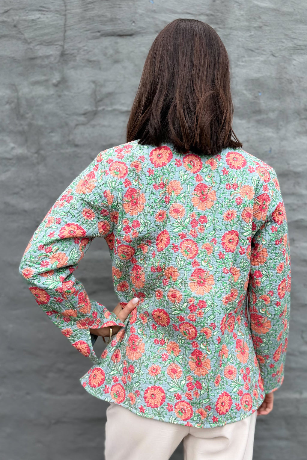 Quilted Cotton Jacket In Peachy Botanical