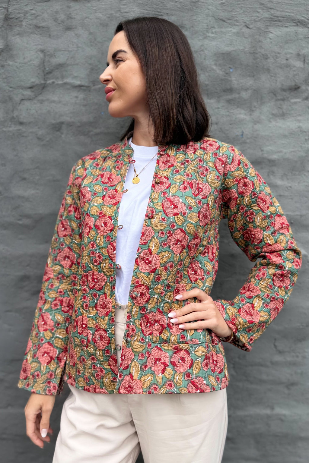 Quilted Cotton Jacket In Pretty Poppy