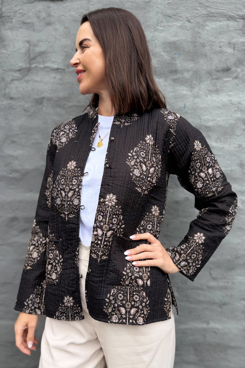 Quilted Cotton Jacket In Ebony Posy