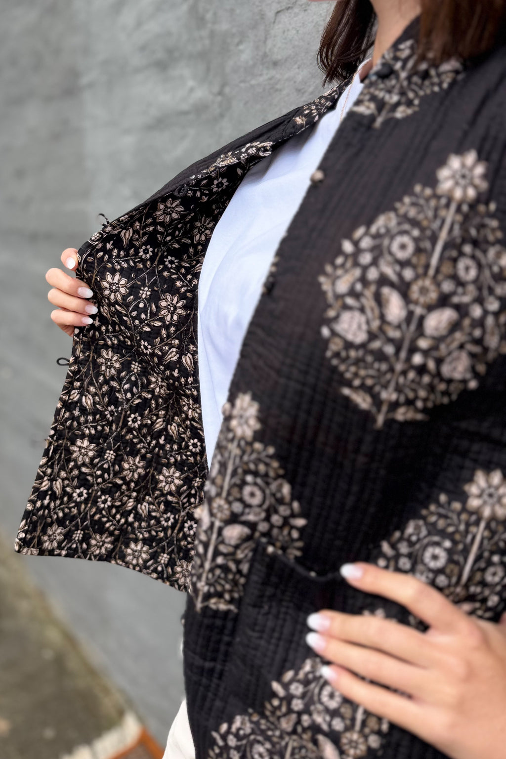 Quilted Cotton Jacket In Ebony Posy