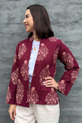 Quilted Cotton Jacket In Pinotage Posy