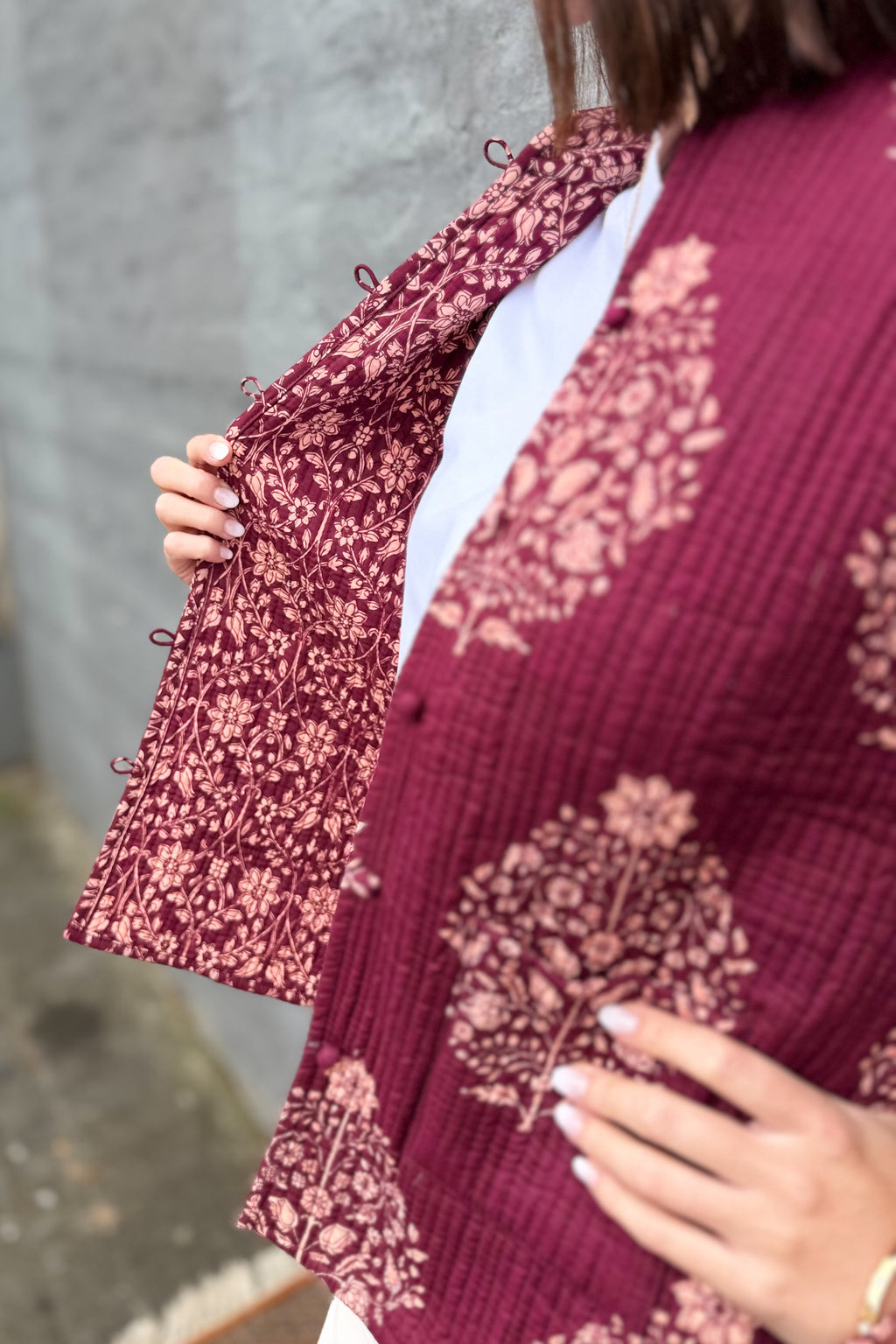 Quilted Cotton Jacket In Pinotage Posy
