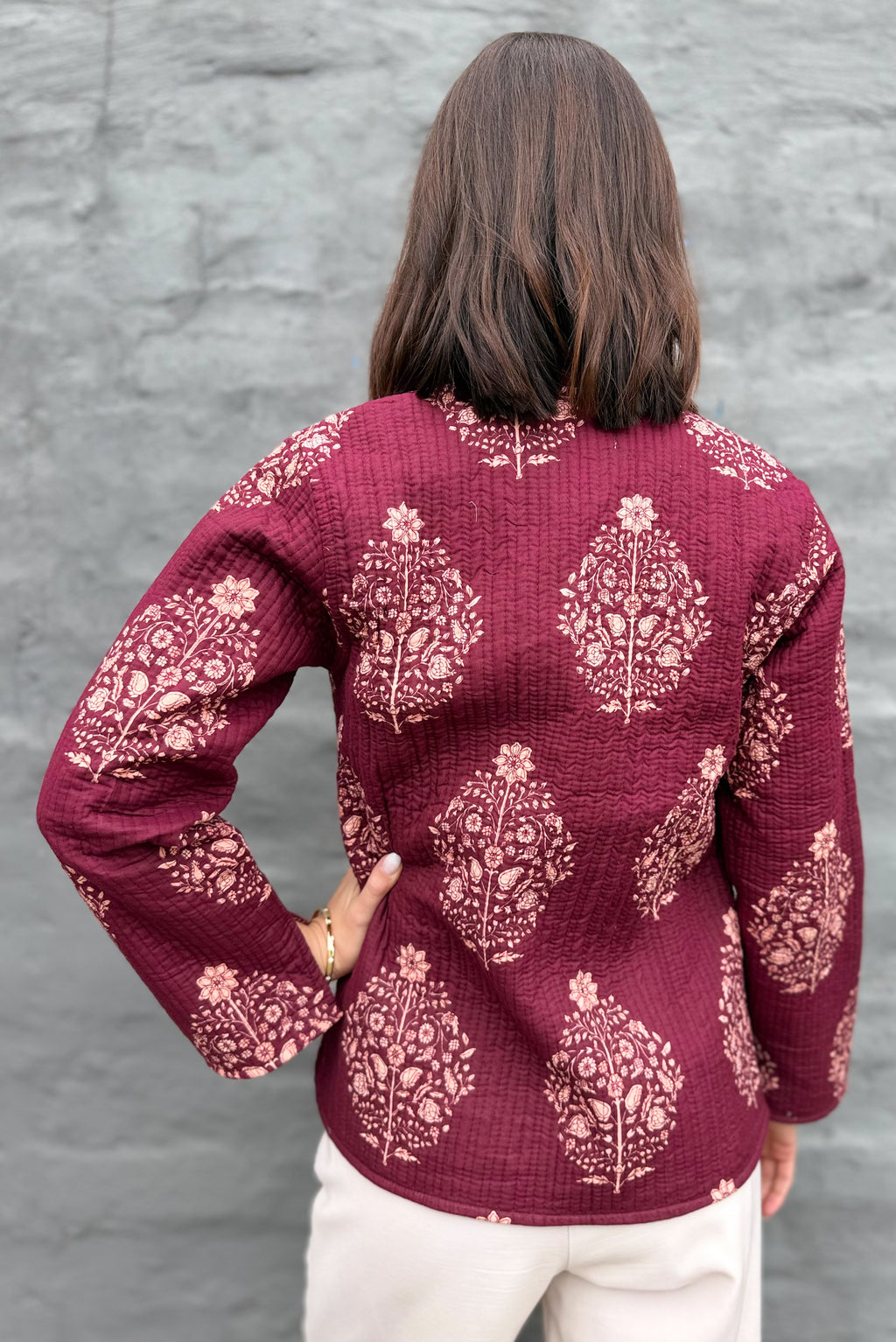 Quilted Cotton Jacket In Pinotage Posy