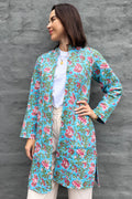 Quilted Cotton Coat In Sky Garden
