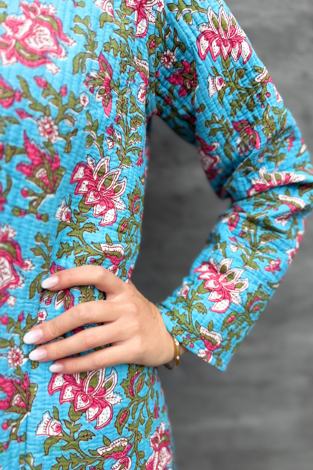 Quilted Cotton Coat In Sky Garden